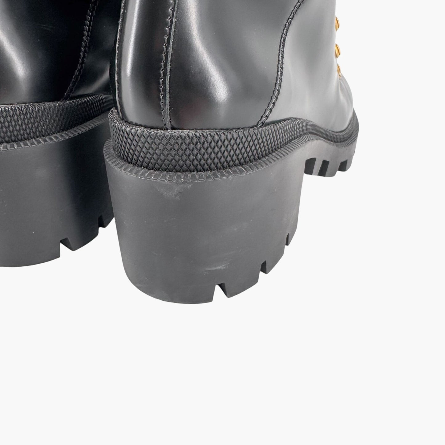 Gucci Sylvie Trip Combat Boots Black Leather Web Strap – Size 36.5