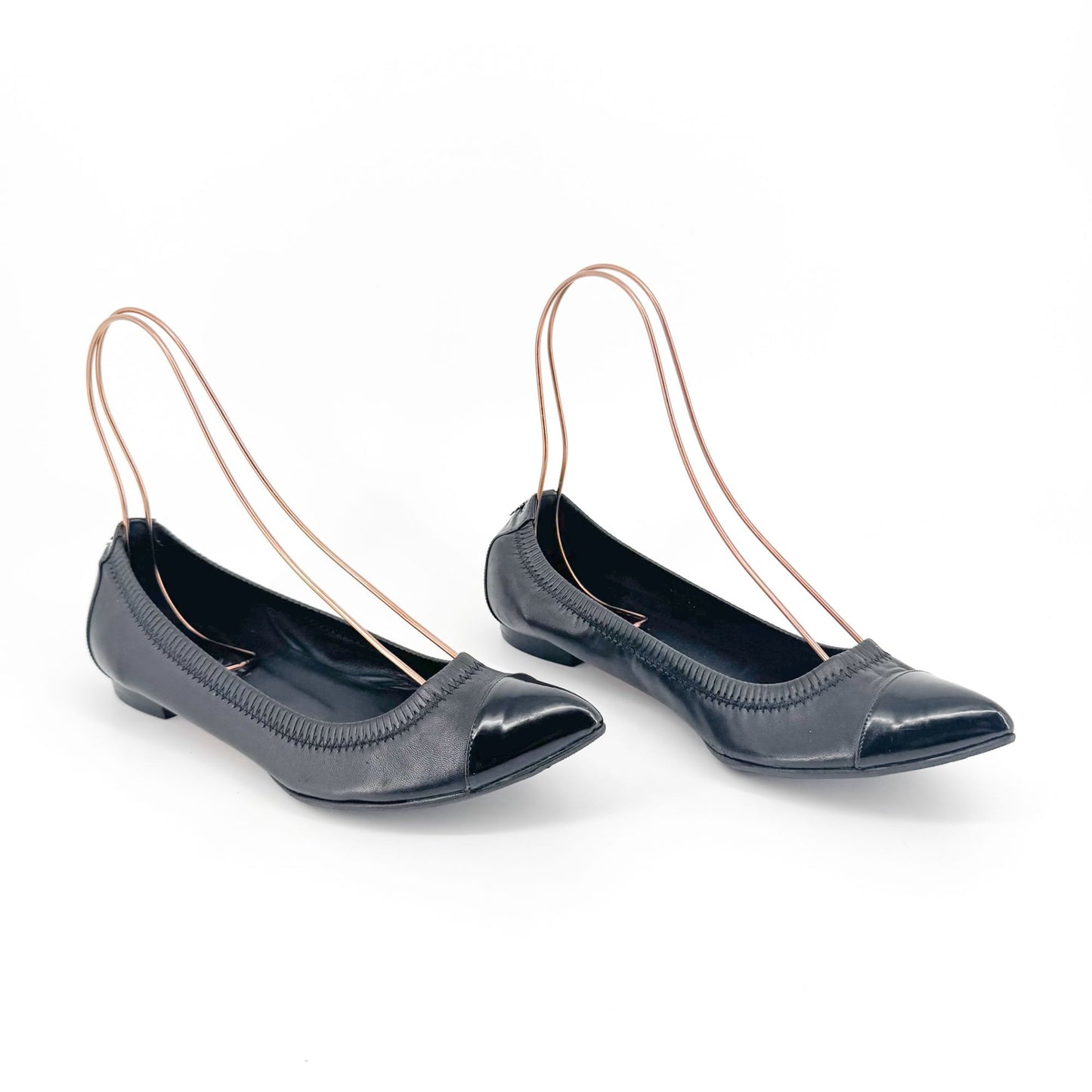Chanel Elastic Cap Toe Pointed Ballet Flats in Black Leather Size 39