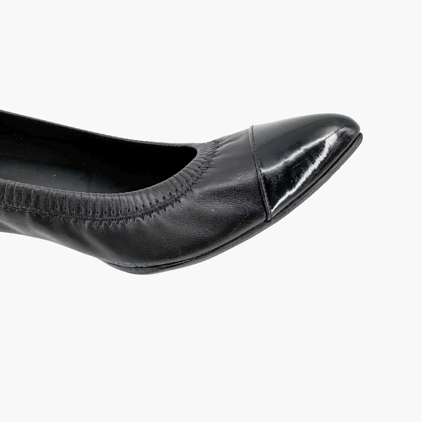 Chanel Elastic Cap Toe Pointed Ballet Flats in Black Leather Size 39