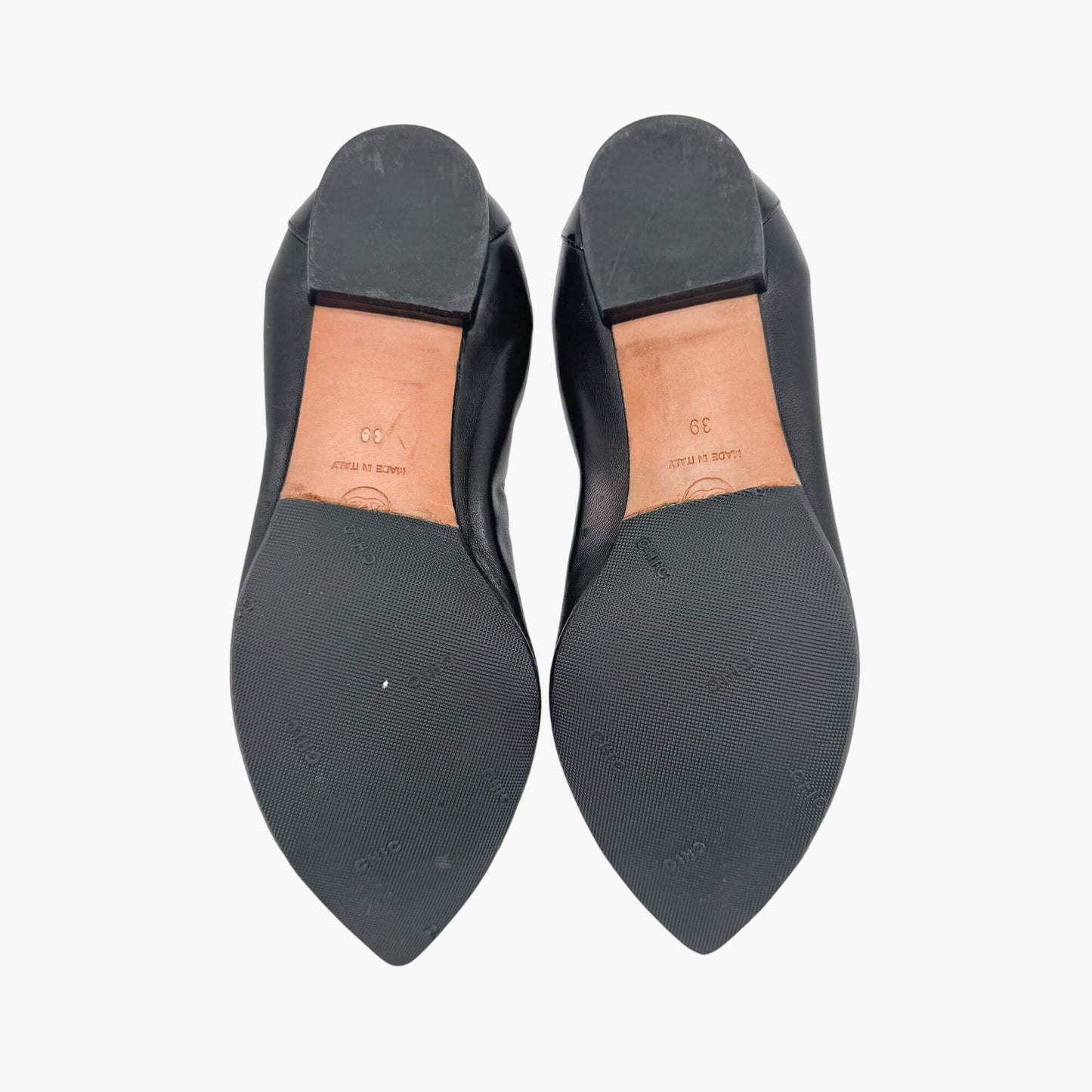 Chanel Elastic Cap Toe Pointed Ballet Flats in Black Leather Size 39