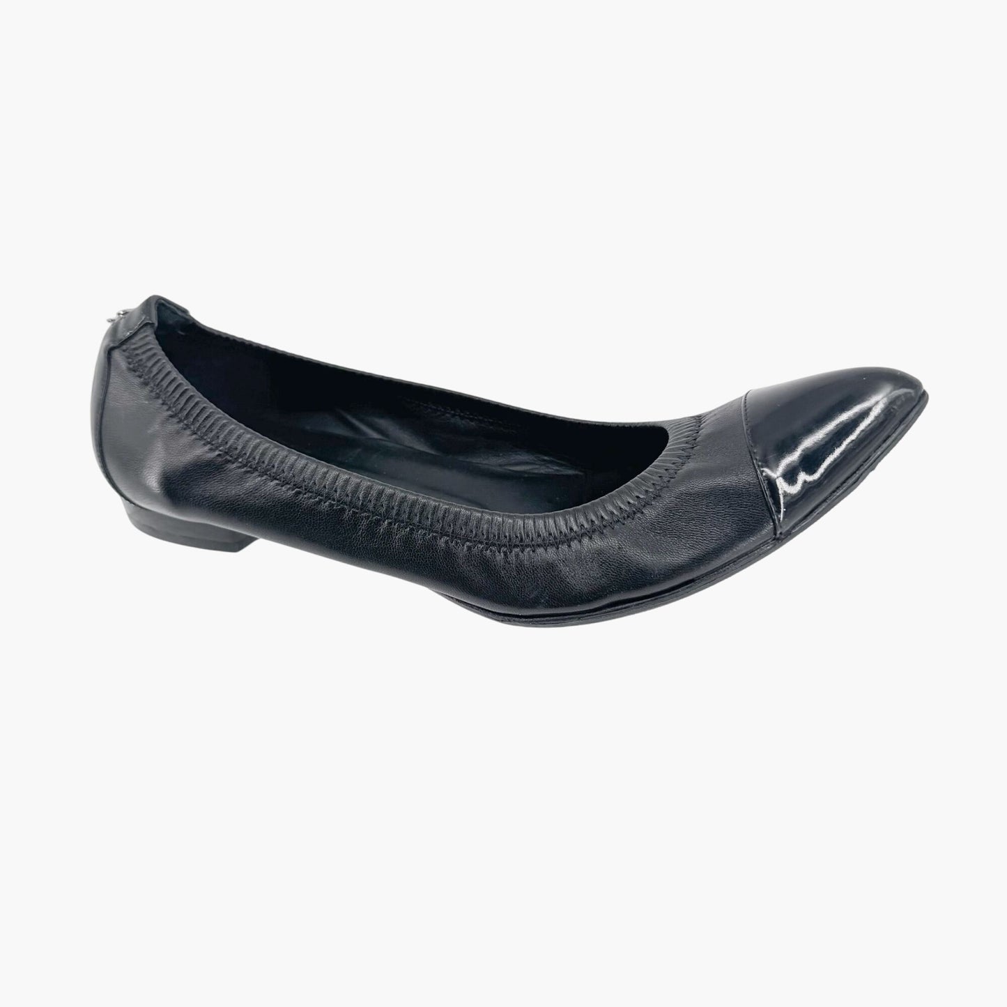 Chanel Elastic Cap Toe Pointed Ballet Flats in Black Leather Size 39