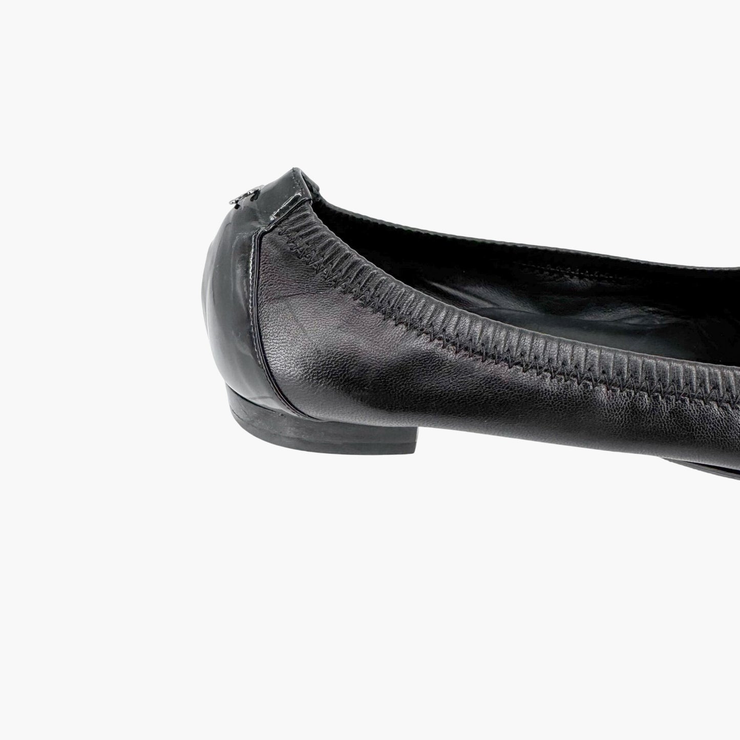 Chanel Elastic Cap Toe Pointed Ballet Flats in Black Leather Size 39