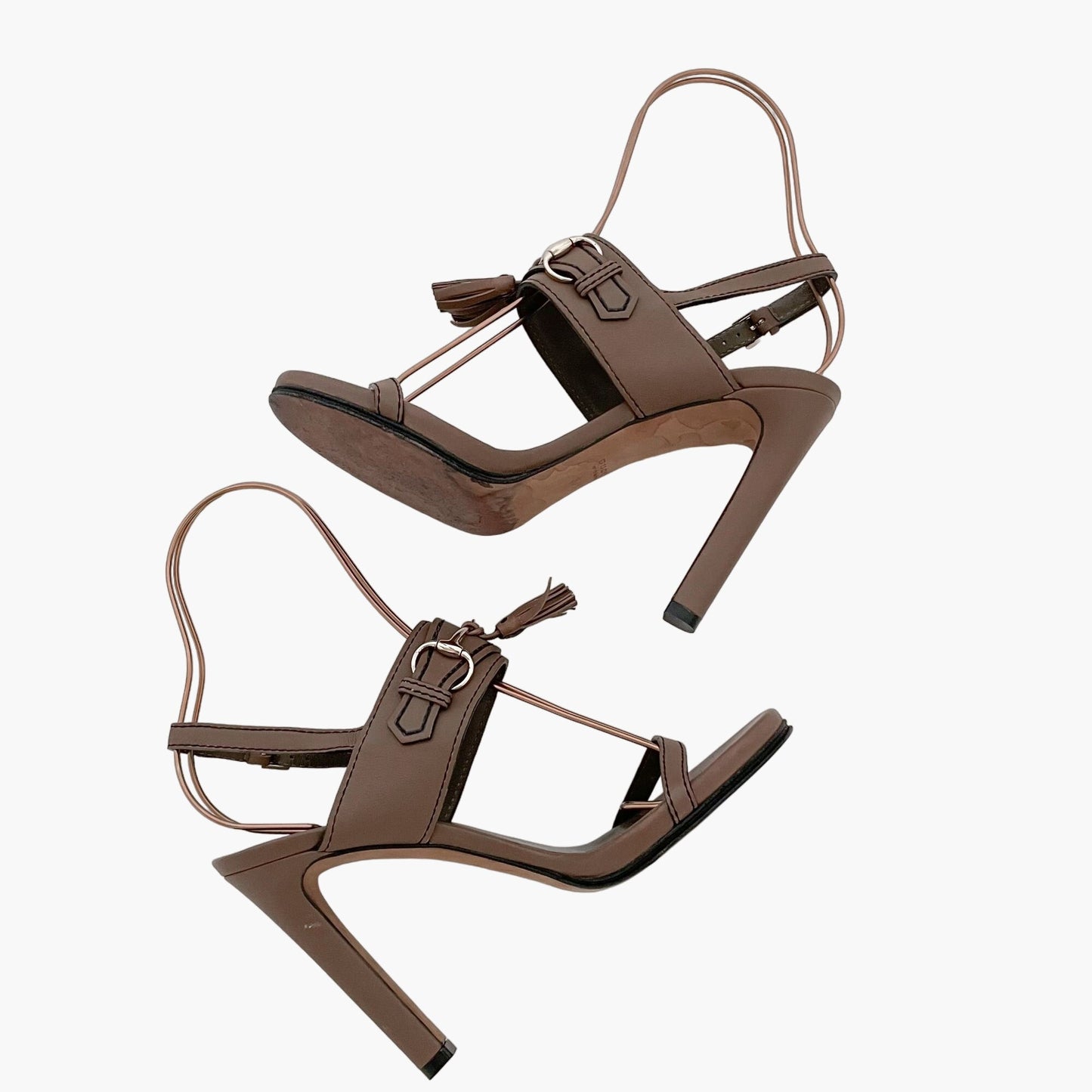 Gucci Emily Horsebit Tassel Sandals in Brown Leather Size 37.5
