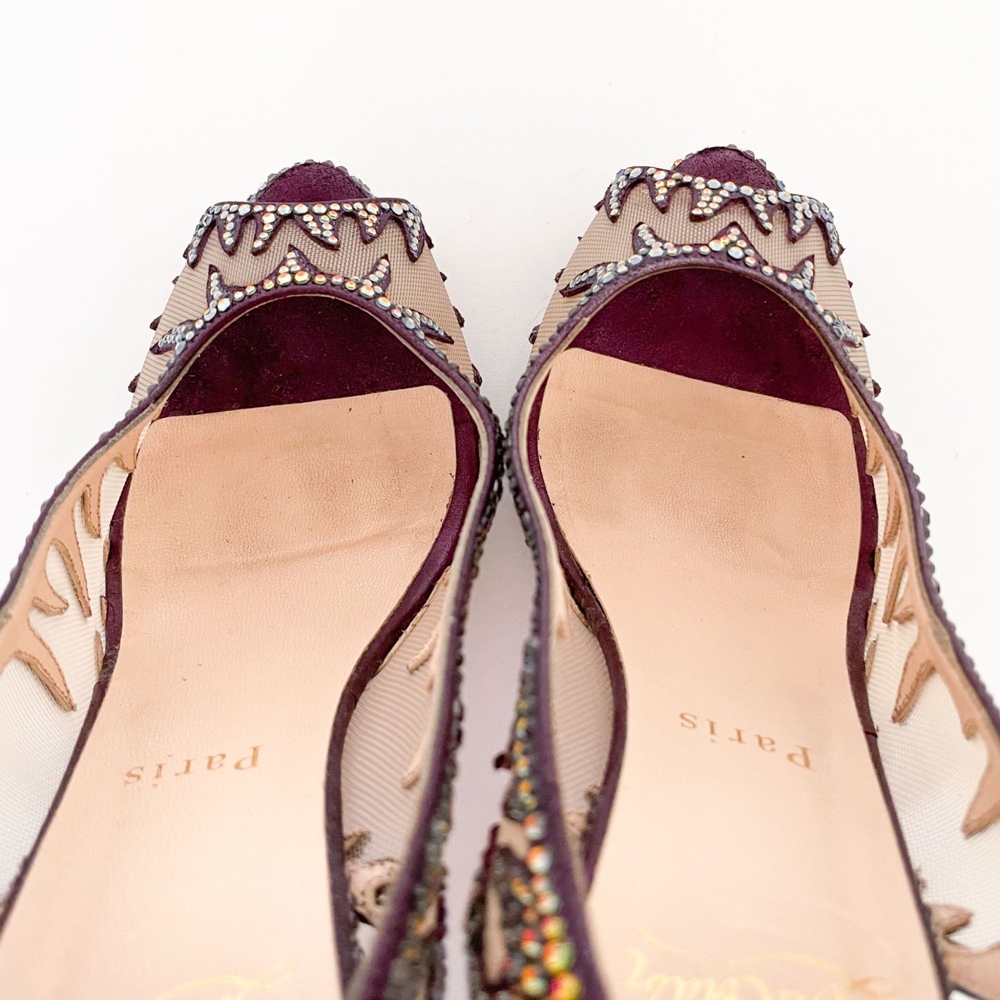 Christian Louboutin Maralena 120 Crystal-Embellished Pumps in Maroon Size 36.5