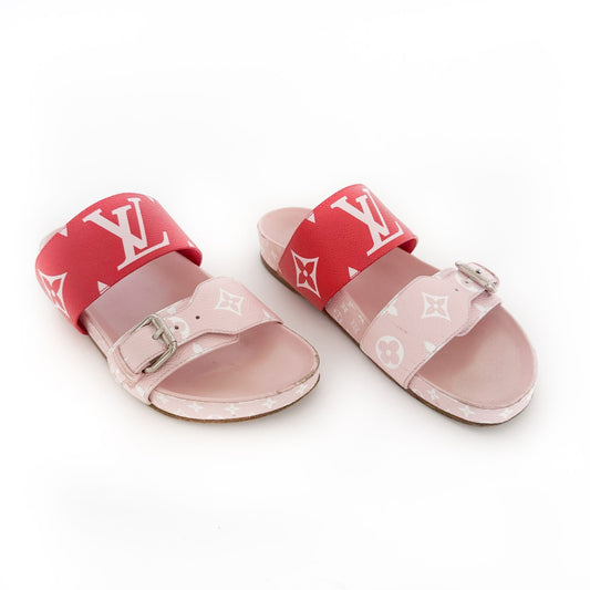 Louis Vuitton Bom Dia Flat Mule Sandals in Pink Monogram Canvas Size 37
