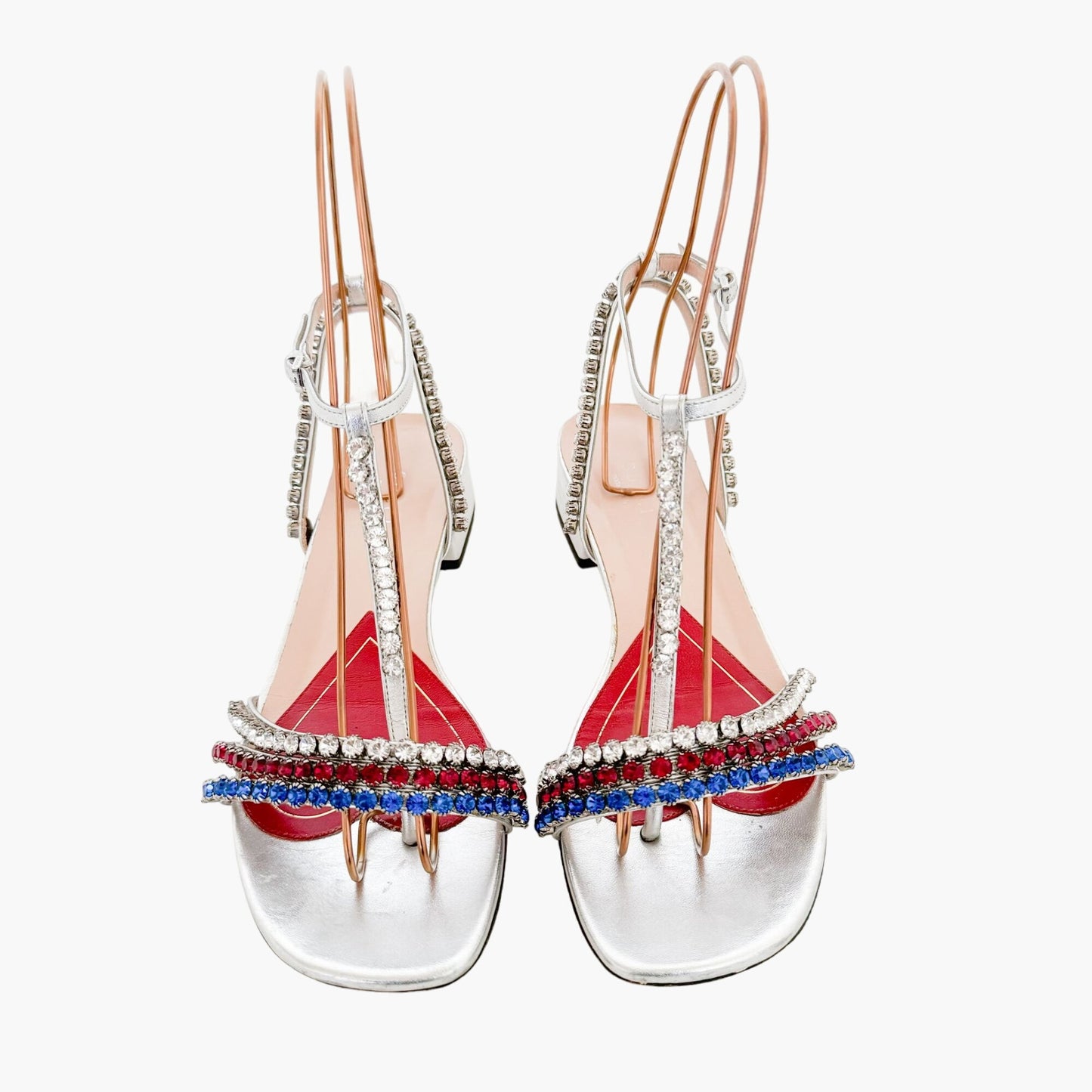 Gucci Bertie Crystal-Embellished Flat Sandals in Metallic Silver Leather Size 37.5