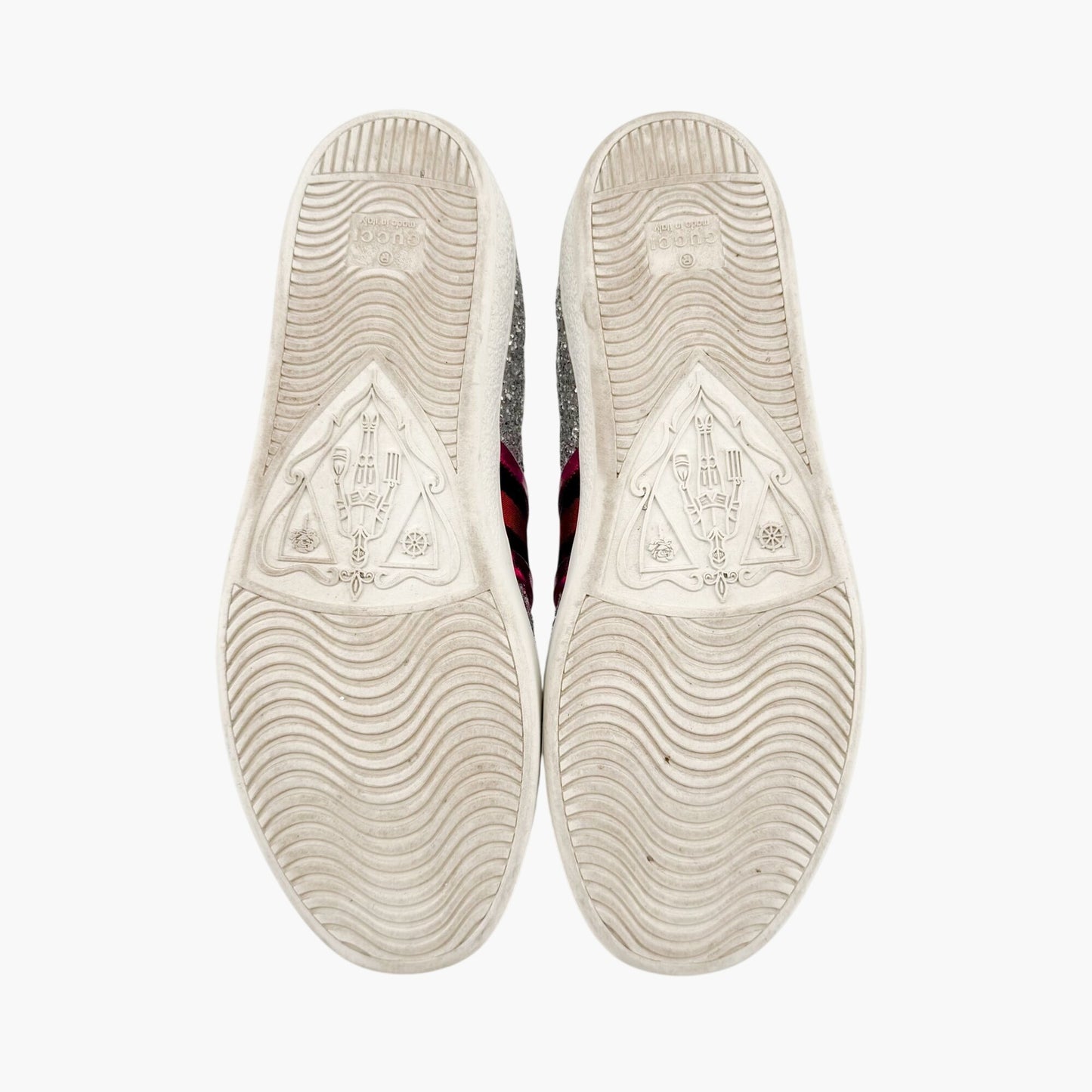 Gucci Ace Low Top Sneakers in Silver Glitter Size 37.5