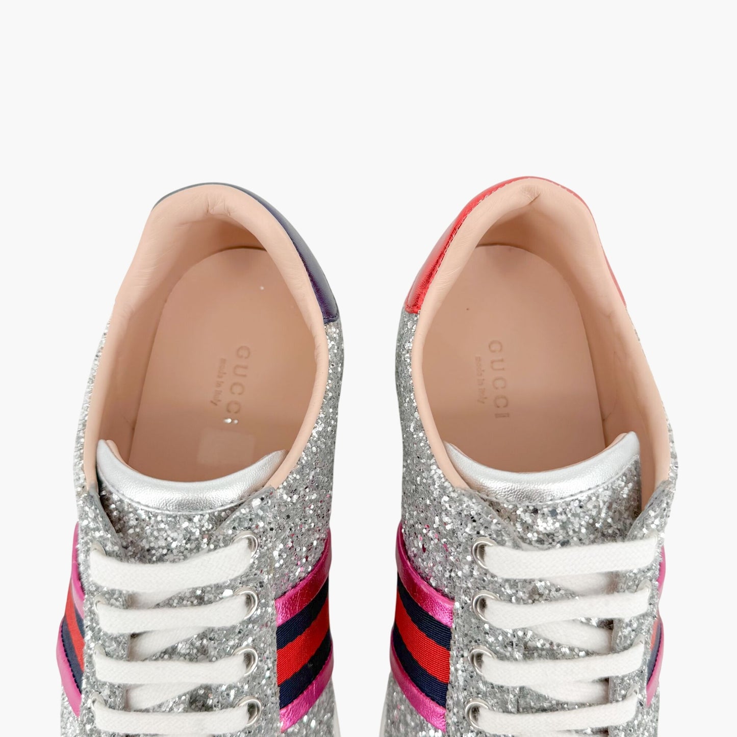 Gucci Ace Low Top Sneakers in Silver Glitter Size 37.5