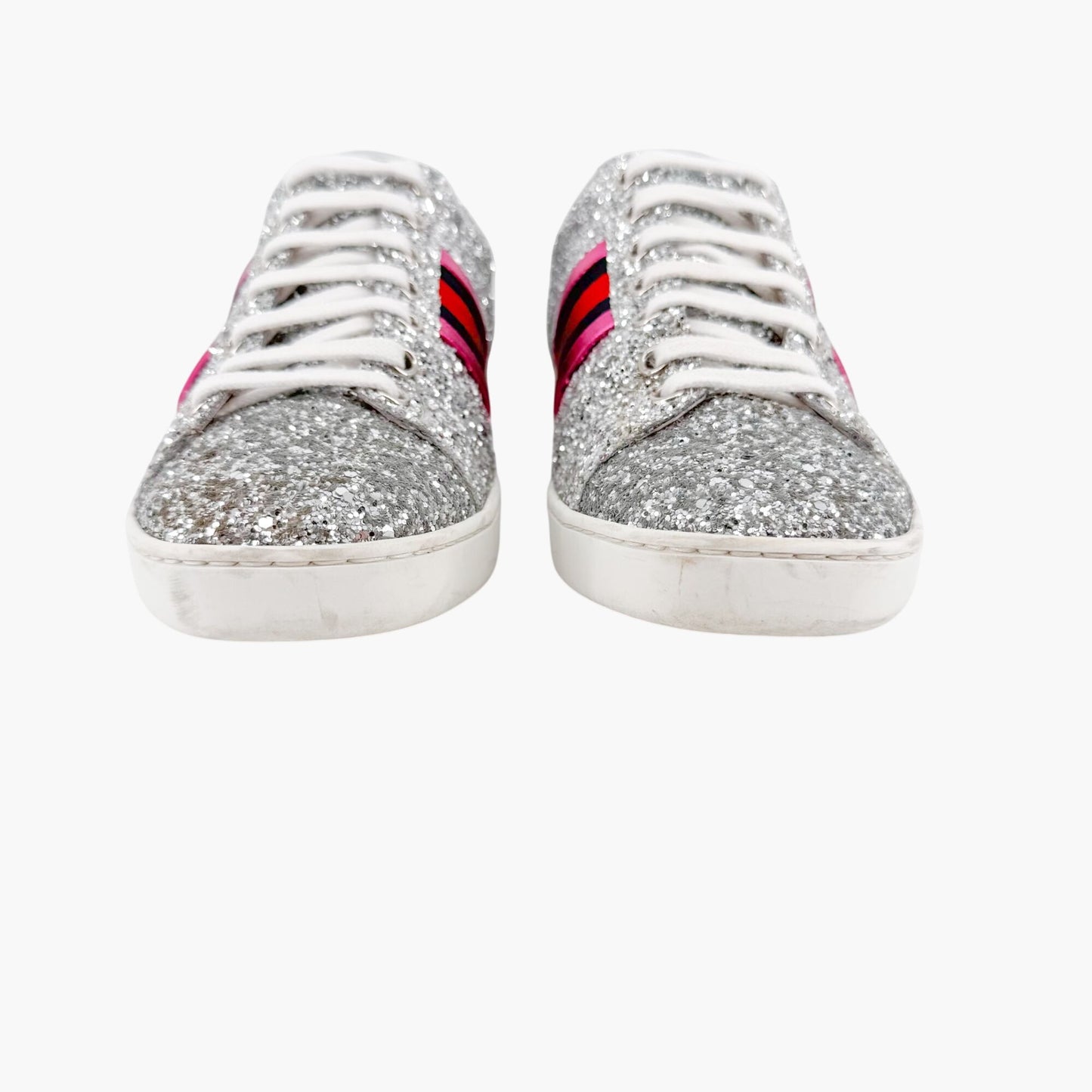 Gucci Ace Low Top Sneakers in Silver Glitter Size 37.5