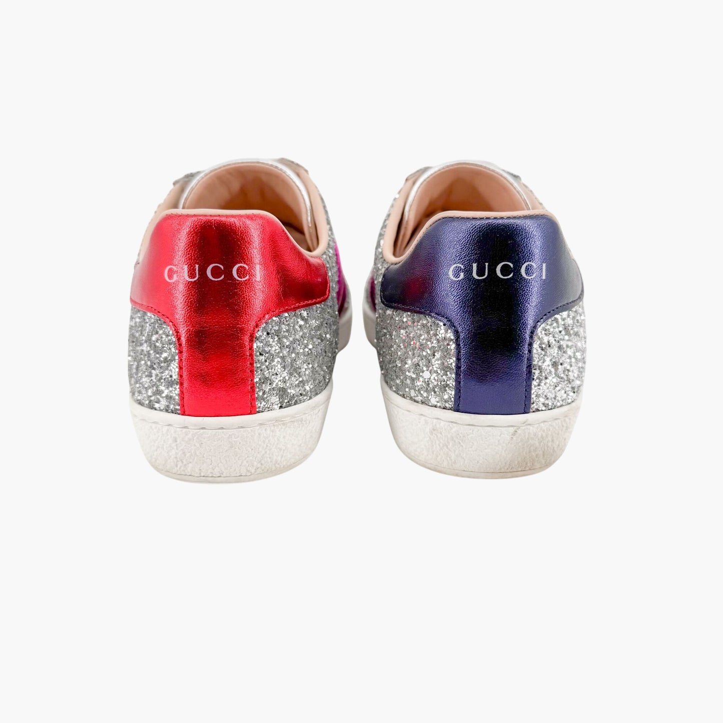 Gucci Ace Low Top Sneakers in Silver Glitter Size 37.5