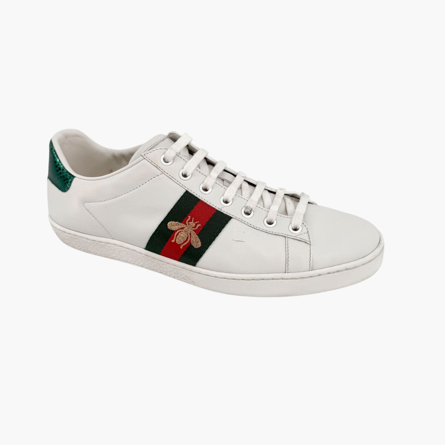 Gucci Ace Bee Sneakers in White Leather with Web Stripe – Size 41