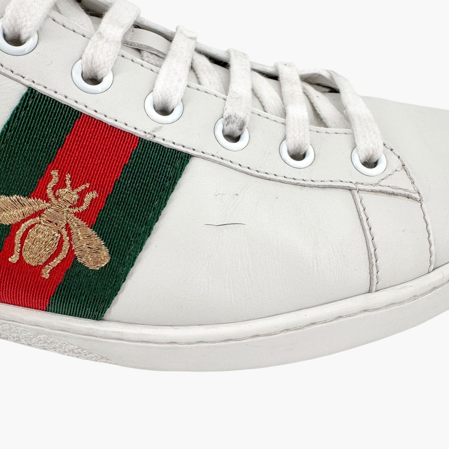 Gucci Ace Bee Sneakers in White Leather with Web Stripe – Size 41