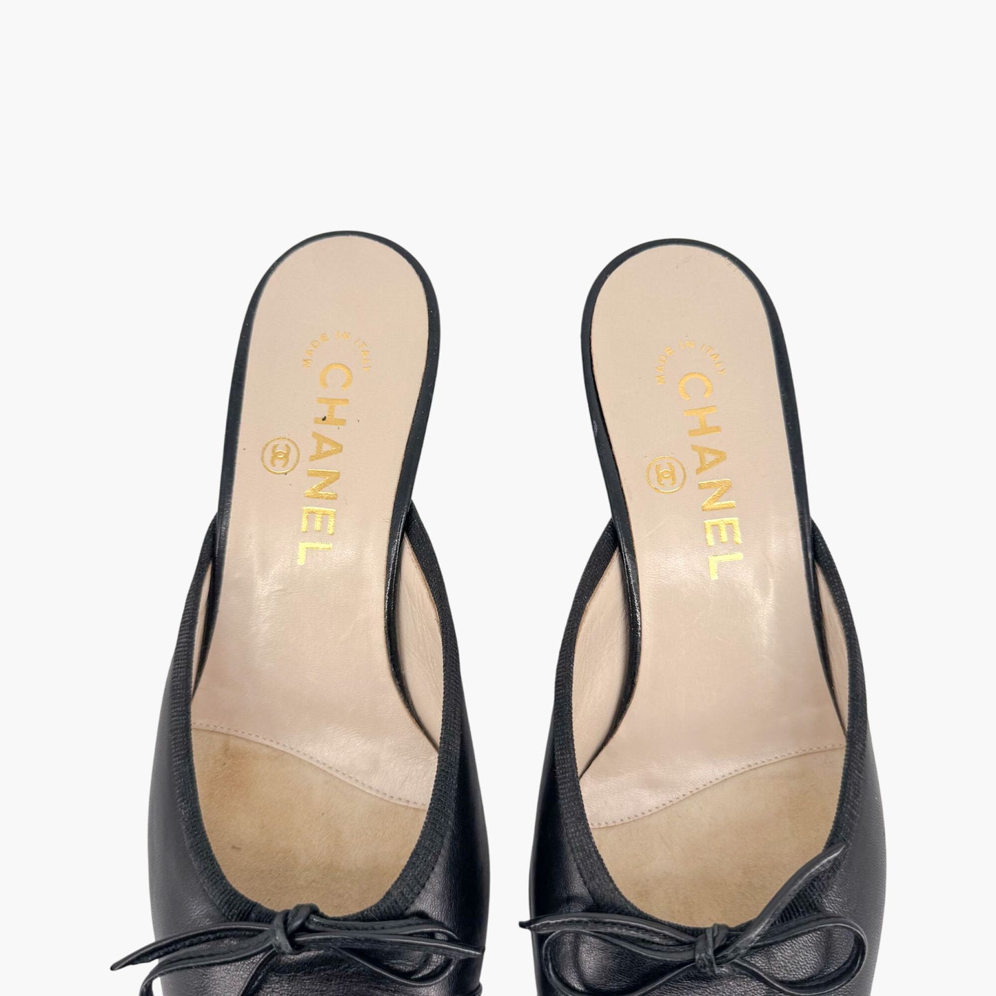 Chanel Vintage CC Cap Toe Kitten Heel Mules in Black Leather – Size 36.5