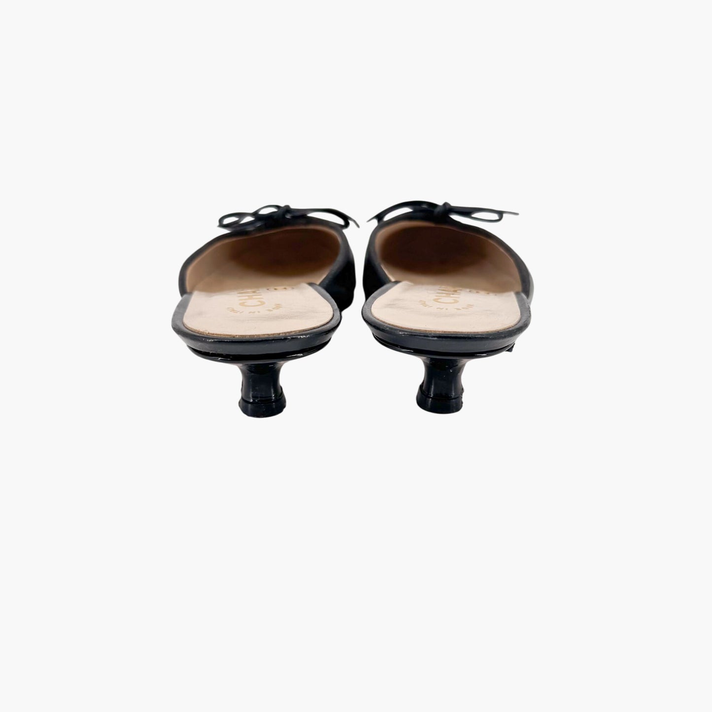 Chanel Vintage CC Cap Toe Kitten Heel Mules in Black Leather – Size 36.5