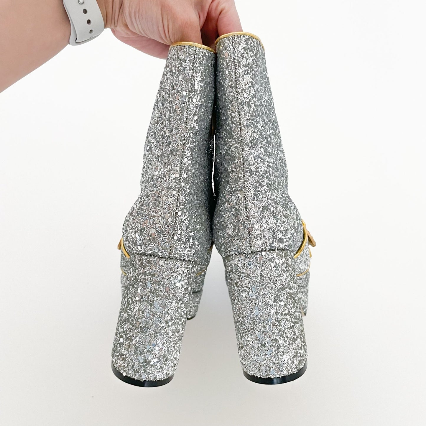 Gucci Soko Platform Ankle Boots in Silver Glitter Size 36