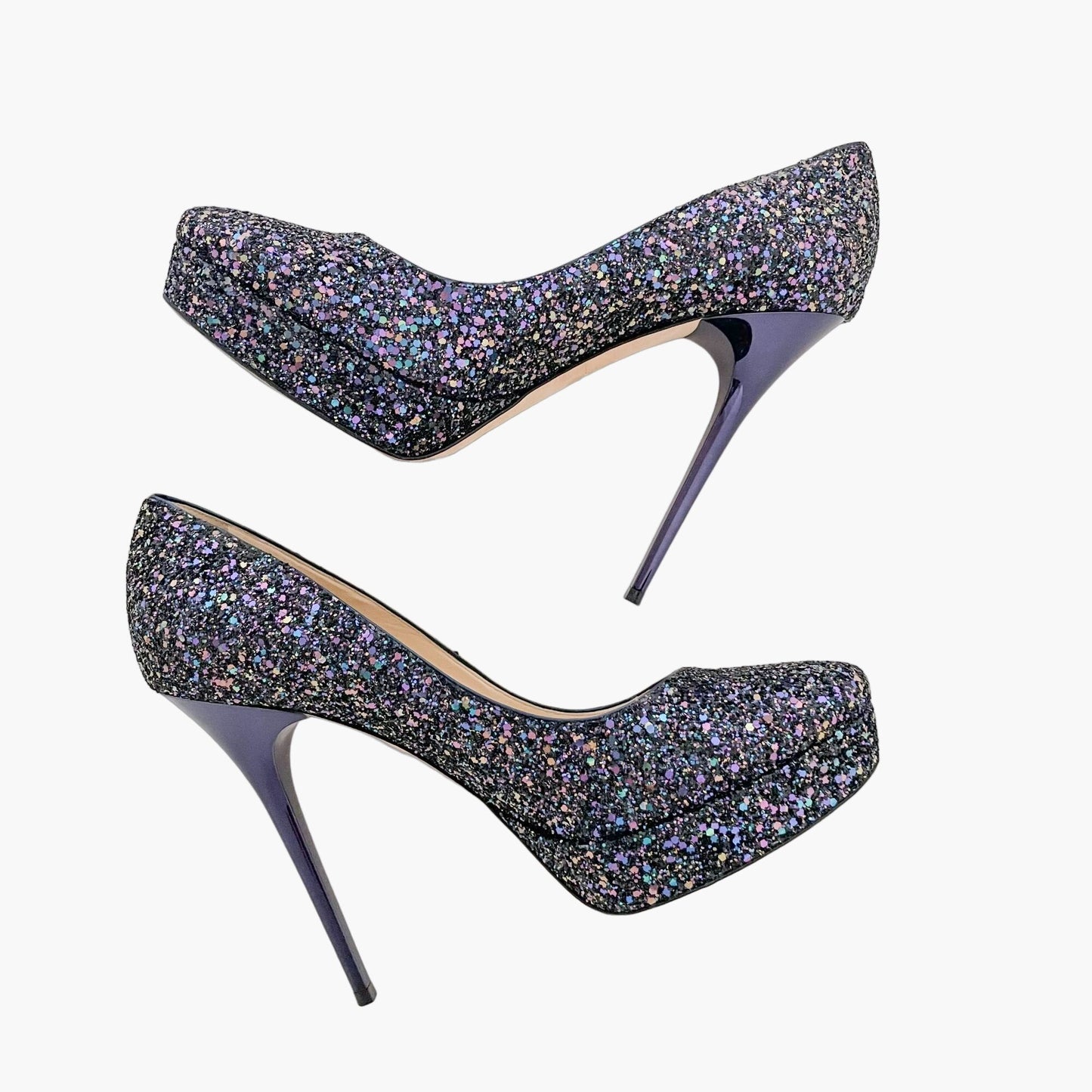 Jimmy Choo Cosmic Pumps in Petrol (Purple) Multi Glitter Size 41