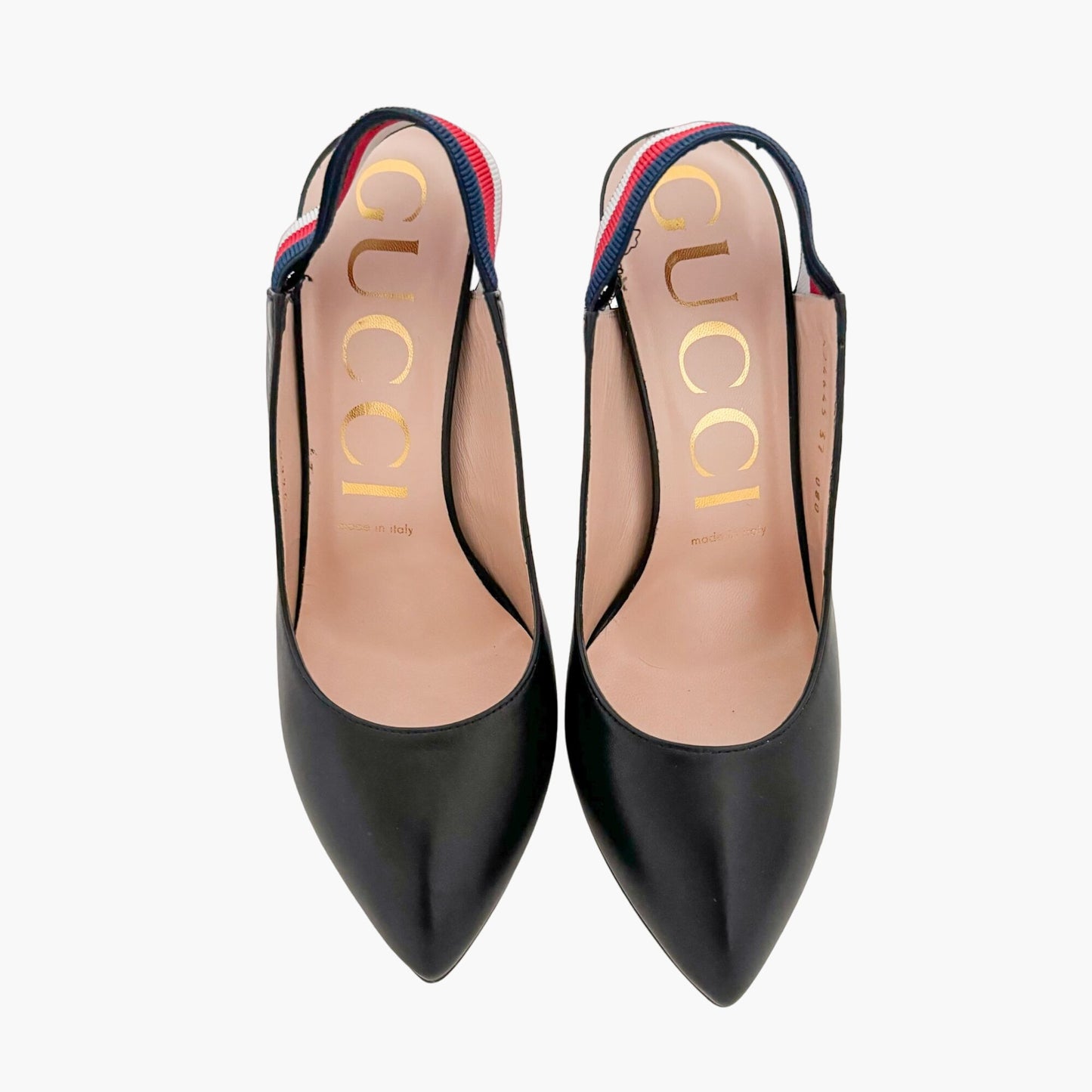 Gucci Sylvie Web Stripe Slingback Pumps in Black Size 37
