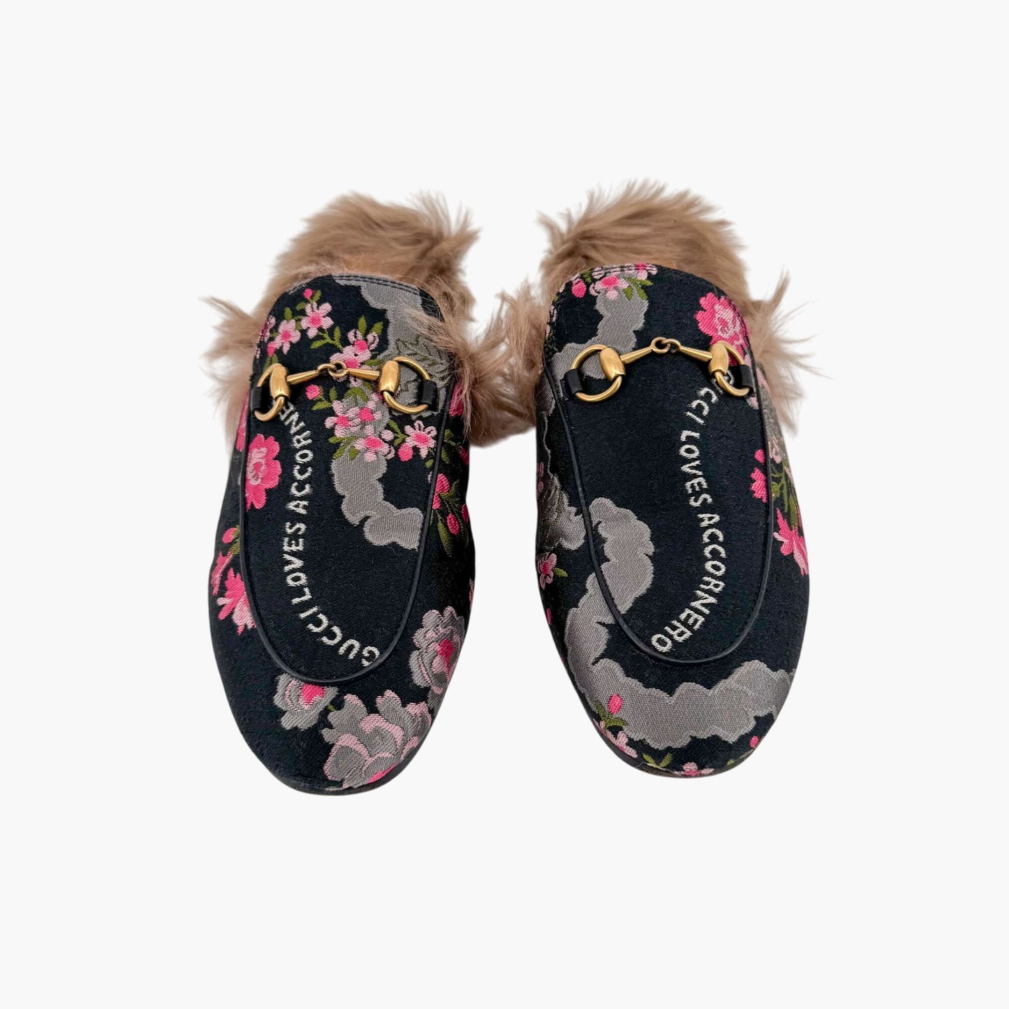Gucci Garden Princetown Floral Mules with Shearling Lining – Size 37