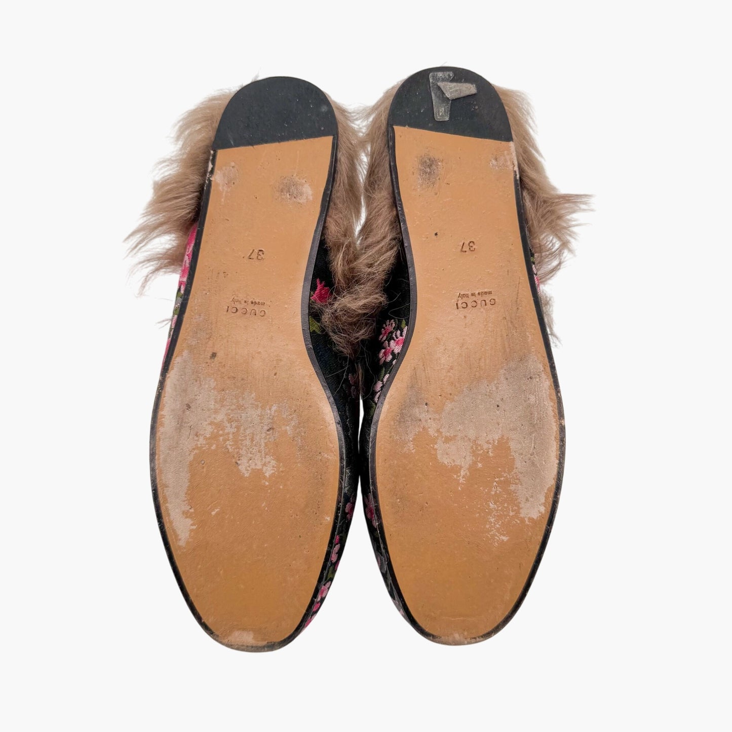 Gucci Garden Princetown Floral Mules with Shearling Lining – Size 37