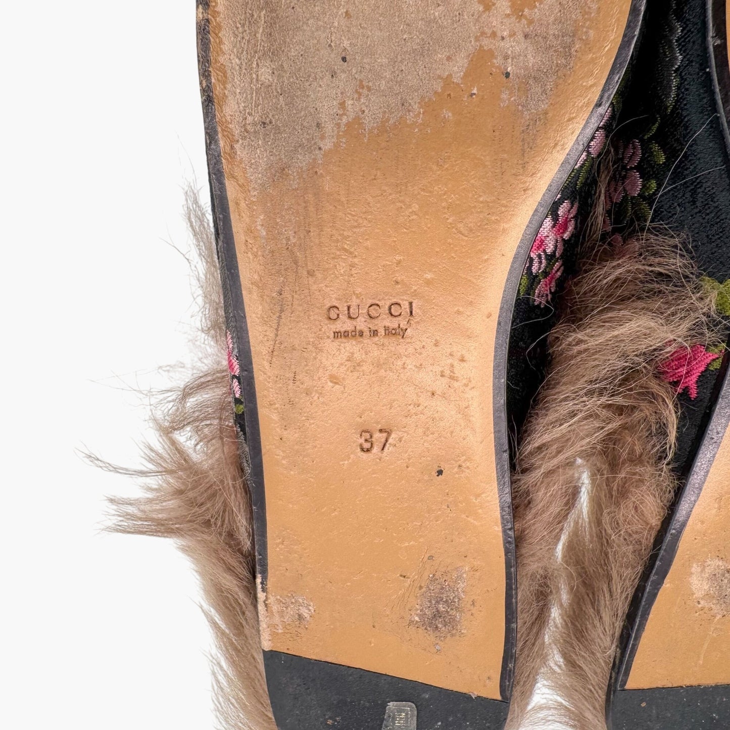 Gucci Garden Princetown Floral Mules with Shearling Lining – Size 37