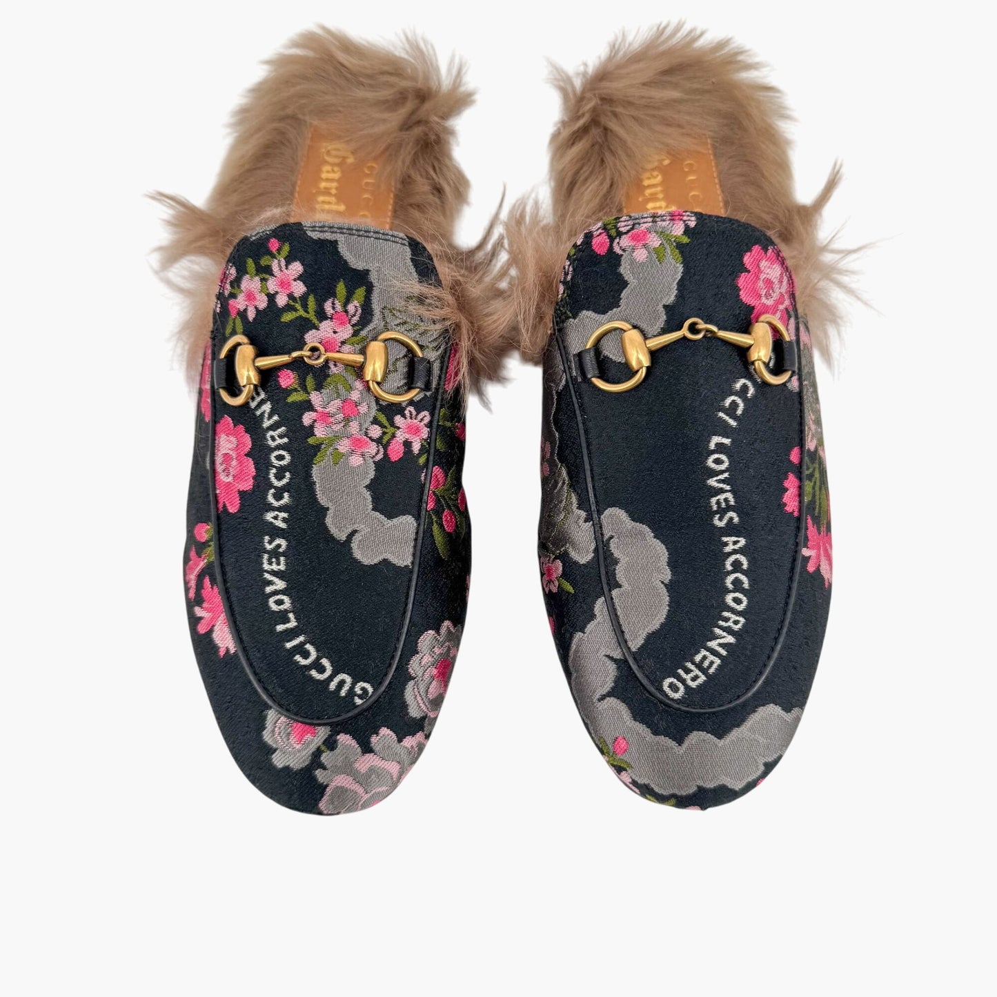 Gucci Garden Princetown Floral Mules with Shearling Lining – Size 37
