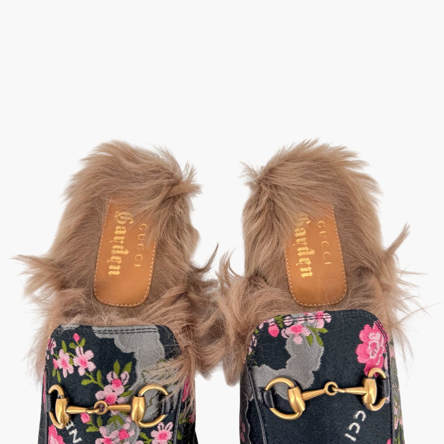 Gucci Garden Princetown Floral Mules with Shearling Lining – Size 37