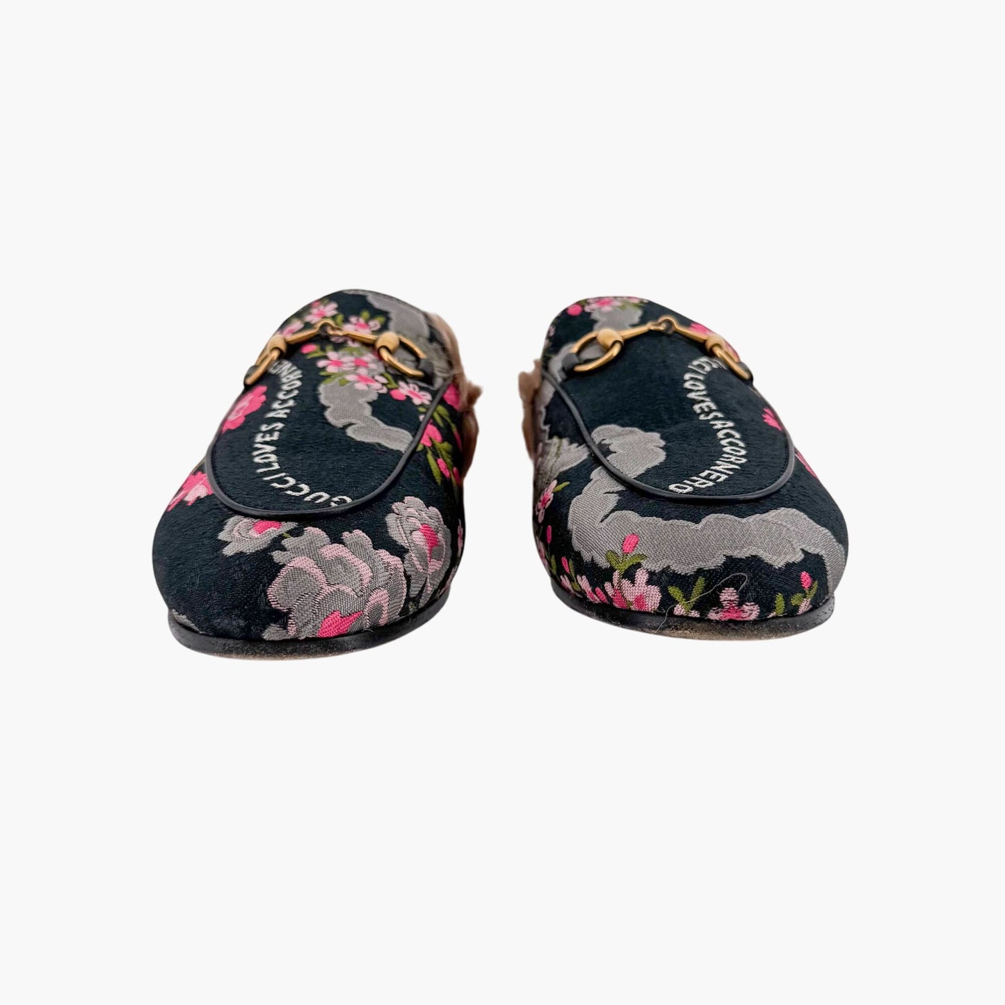 Gucci Garden Princetown Floral Mules with Shearling Lining – Size 37