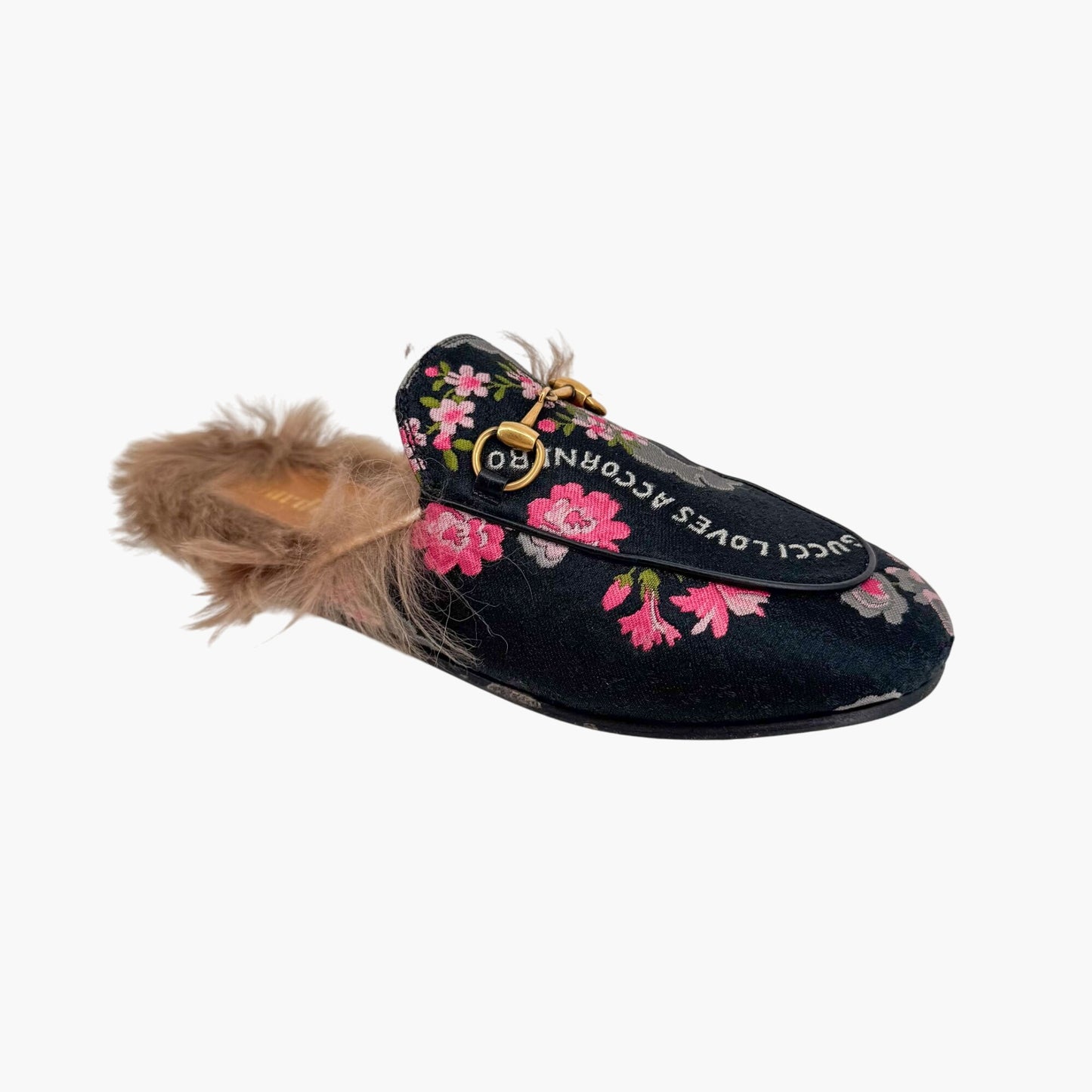 Gucci Garden Princetown Floral Mules with Shearling Lining – Size 37