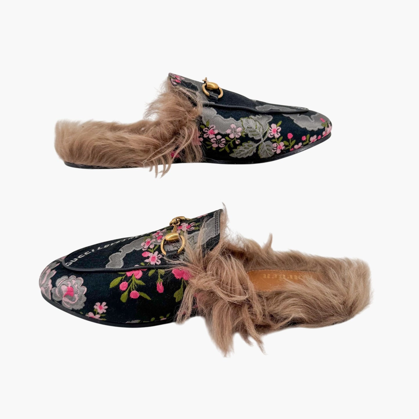 Gucci Garden Princetown Floral Mules with Shearling Lining – Size 37