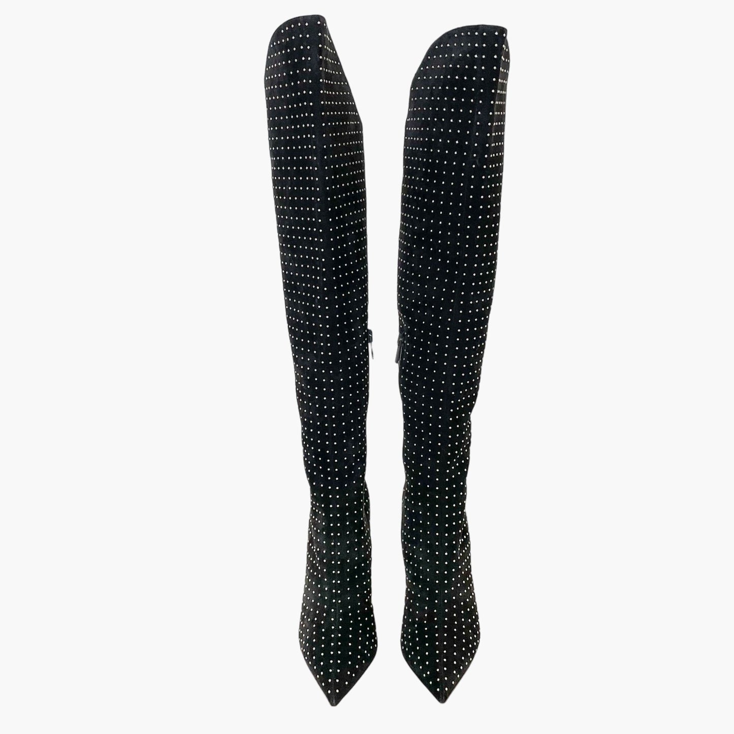 Christian Louboutin Alta Botta Plume 100 in Black Veau Velours with Silver Studs Size 39