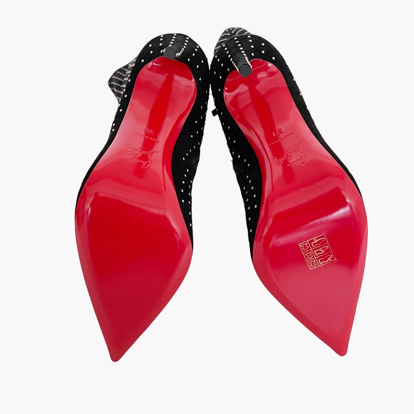 Christian Louboutin Alta Botta Plume 100 in Black Veau Velours with Silver Studs Size 39
