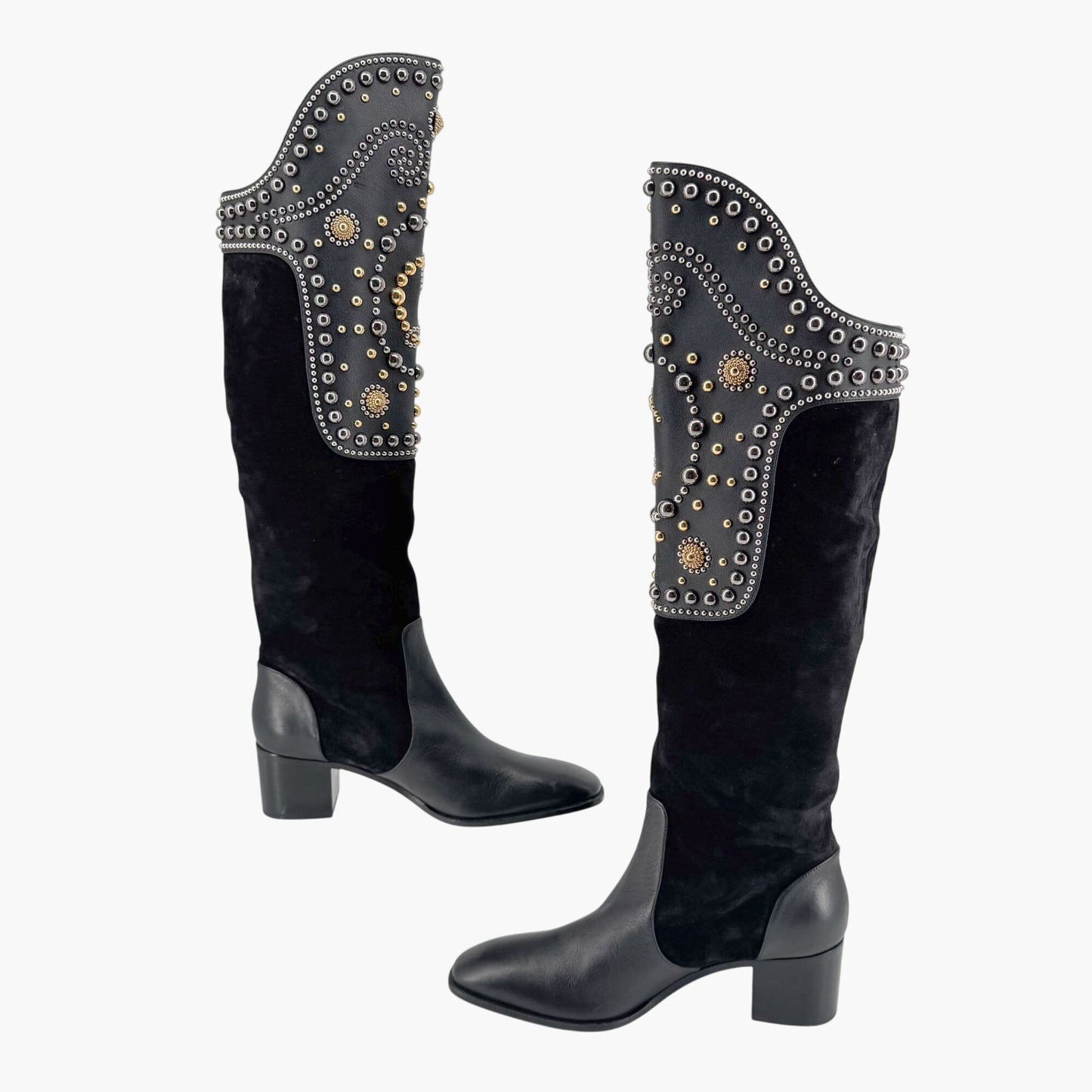 Christian Louboutin Alixos 55 Knee-High Boots in Black Suede & Leather – Size 40