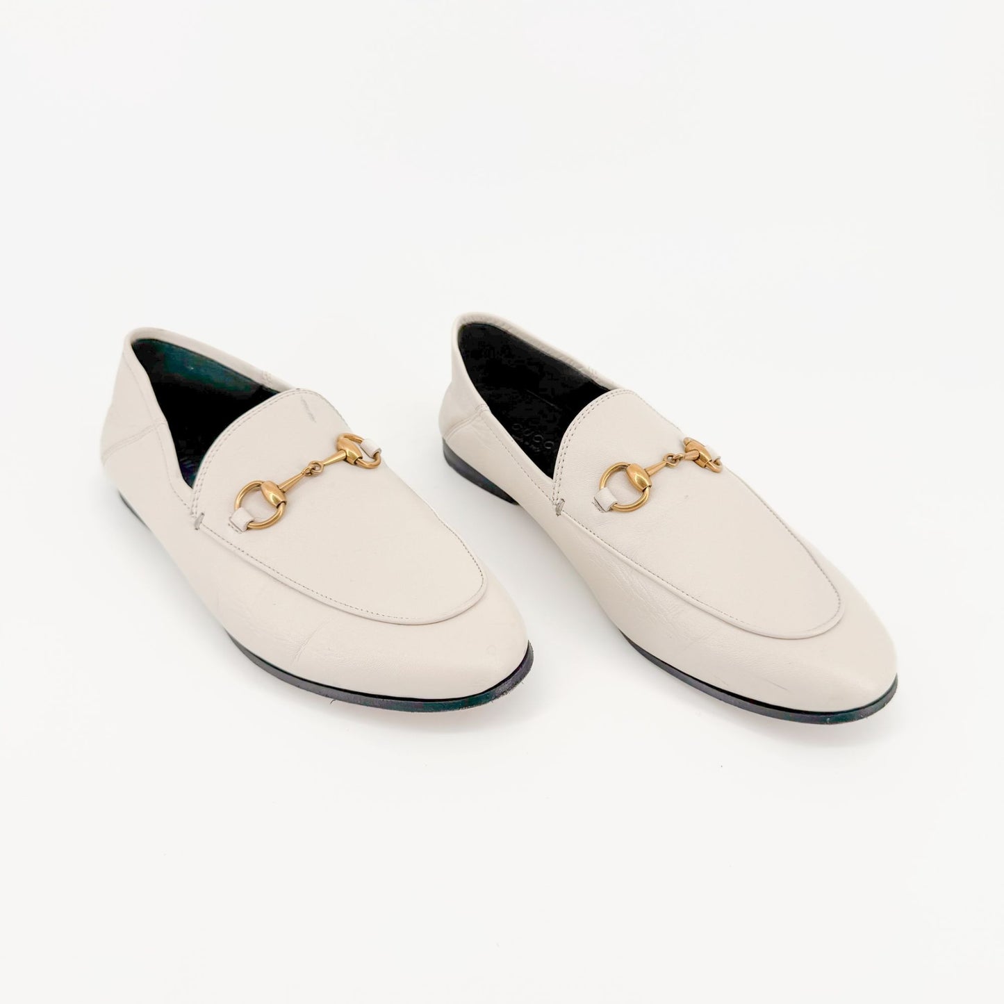 Gucci Brixton Horsebit Loafers in White Leather Size 36.5