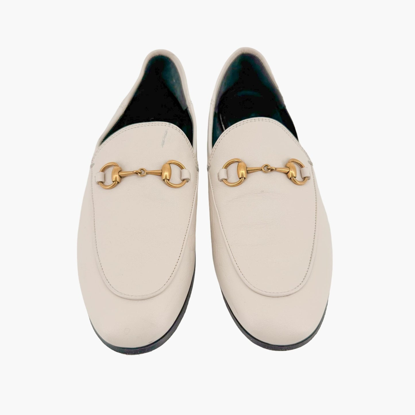Gucci Brixton Horsebit Loafers in White Leather Size 36.5