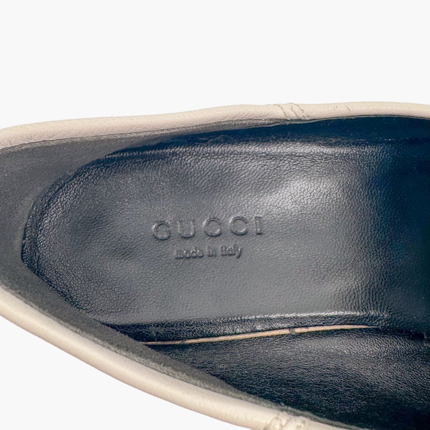 Gucci Brixton Horsebit Loafers in White Leather Size 36.5