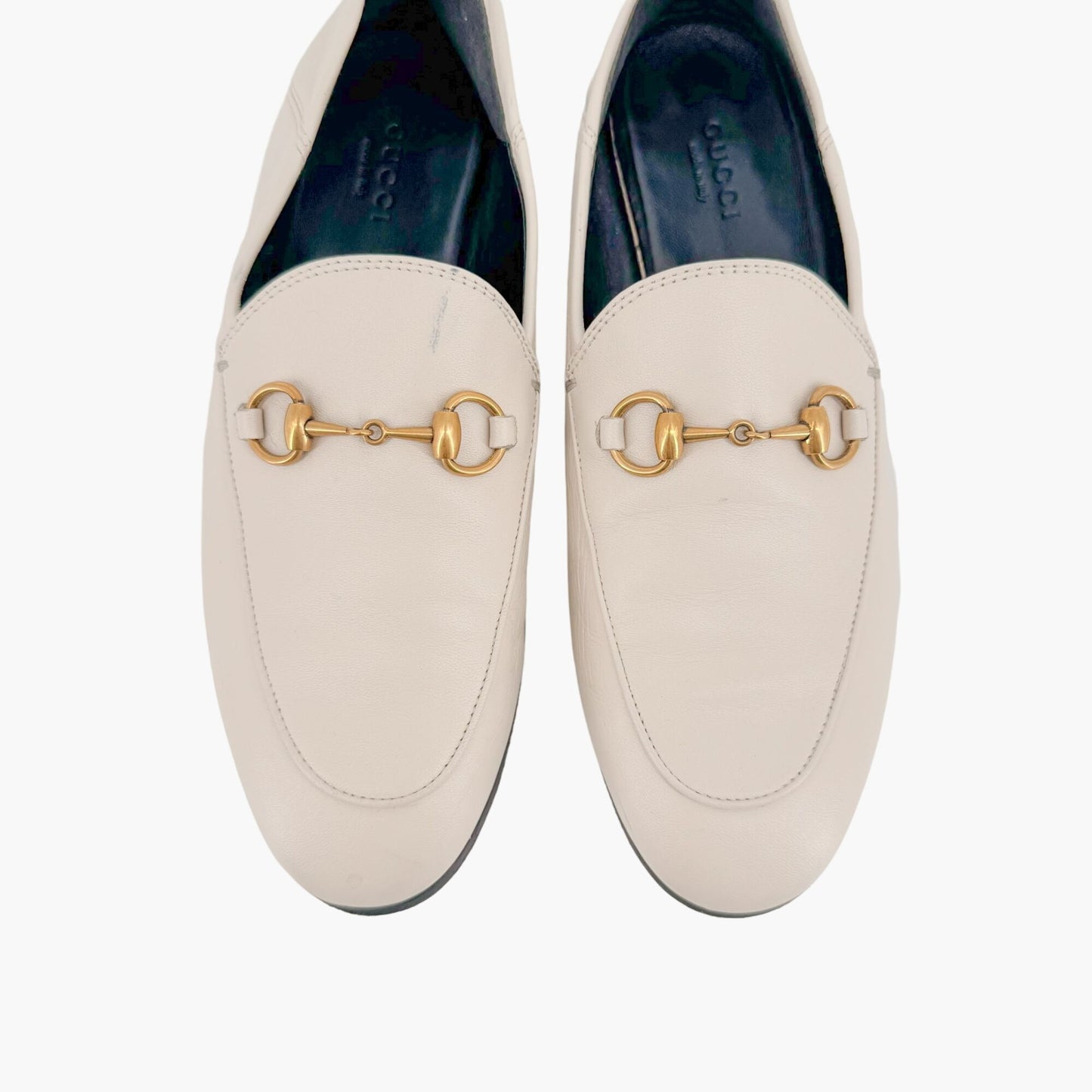 Gucci Brixton Horsebit Loafers in White Leather Size 36.5