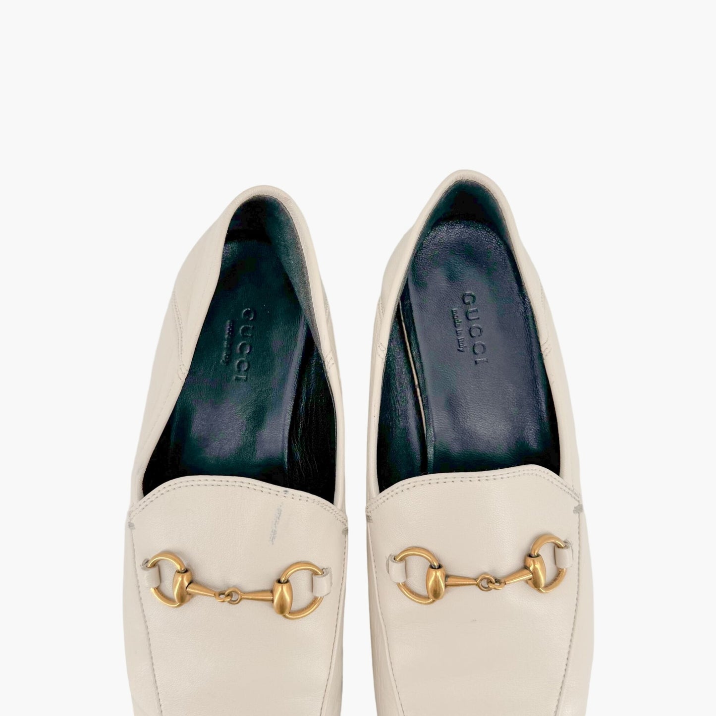 Gucci Brixton Horsebit Loafers in White Leather Size 36.5
