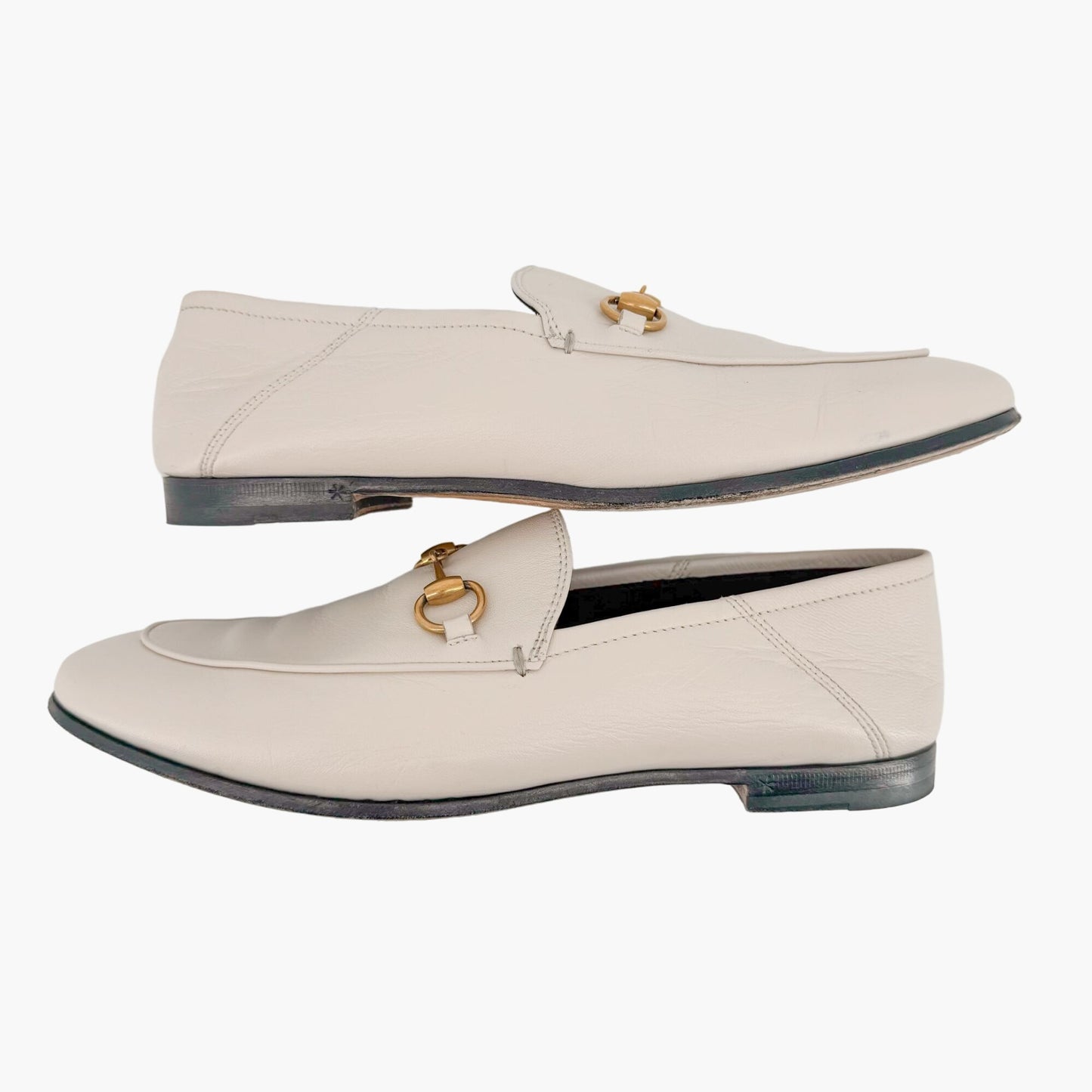 Gucci Brixton Horsebit Loafers in White Leather Size 36.5