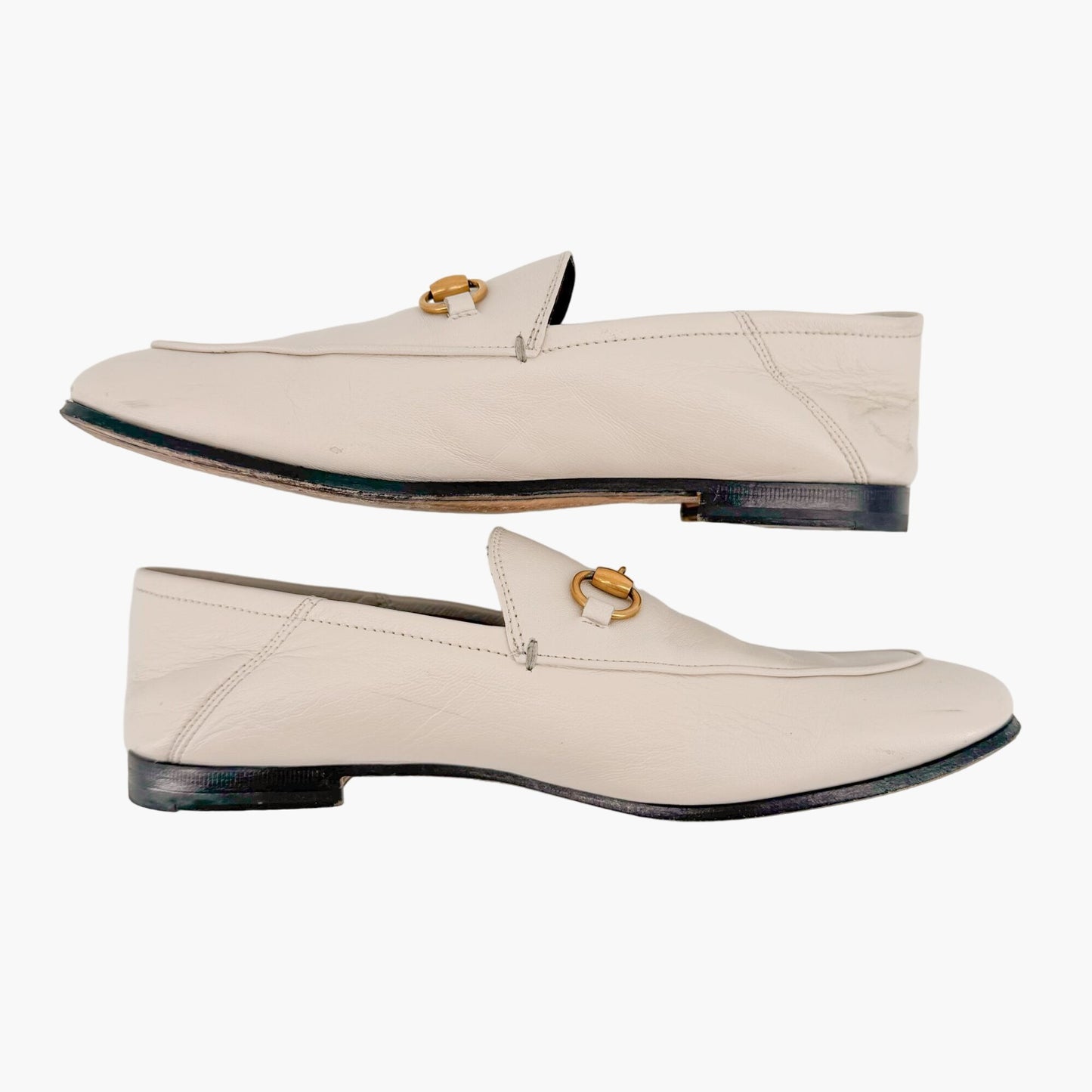 Gucci Brixton Horsebit Loafers in White Leather Size 36.5