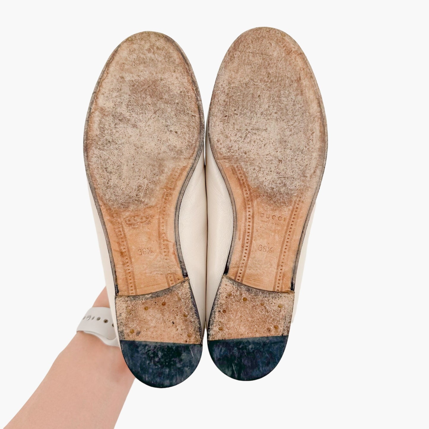 Gucci Brixton Horsebit Loafers in White Leather Size 36.5