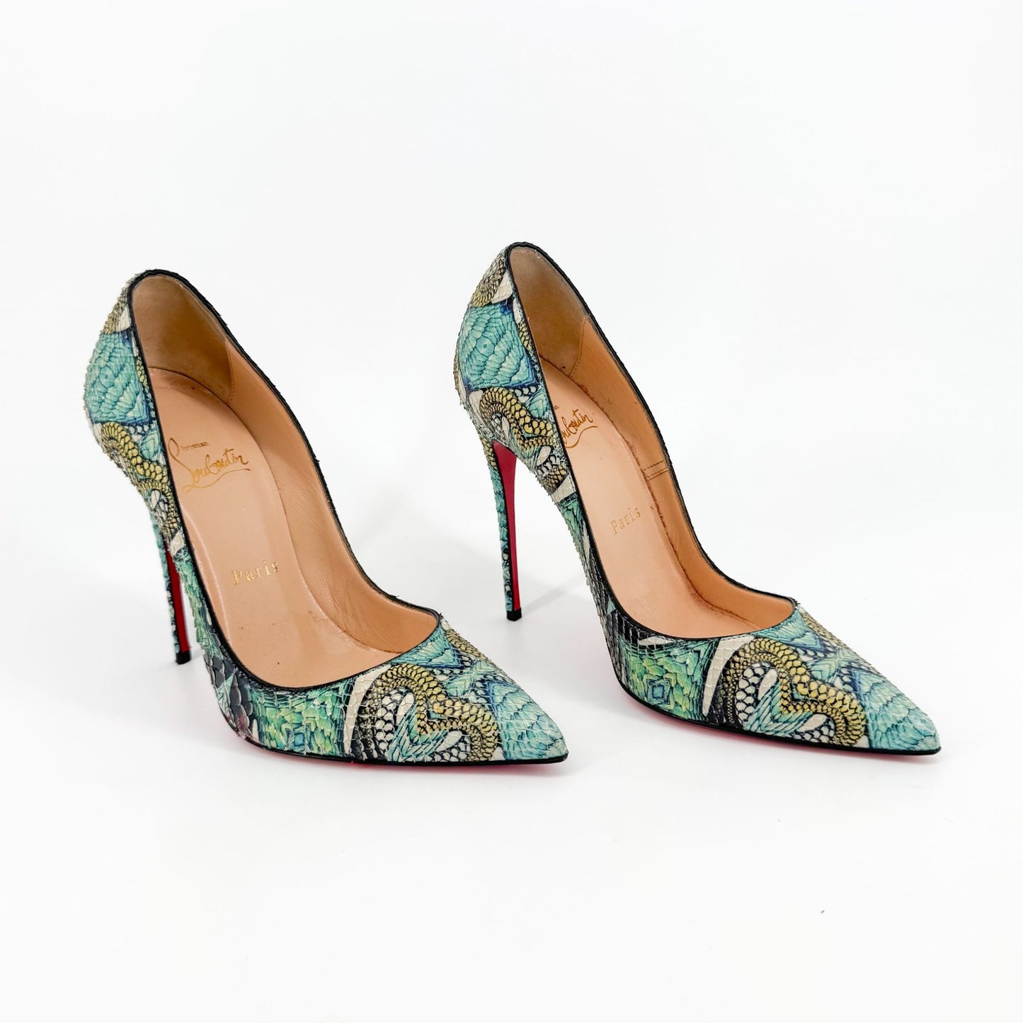 Christian Louboutin So Kate 120 Pumps in Blue Printed Python Snakeskin Inferno Size 37