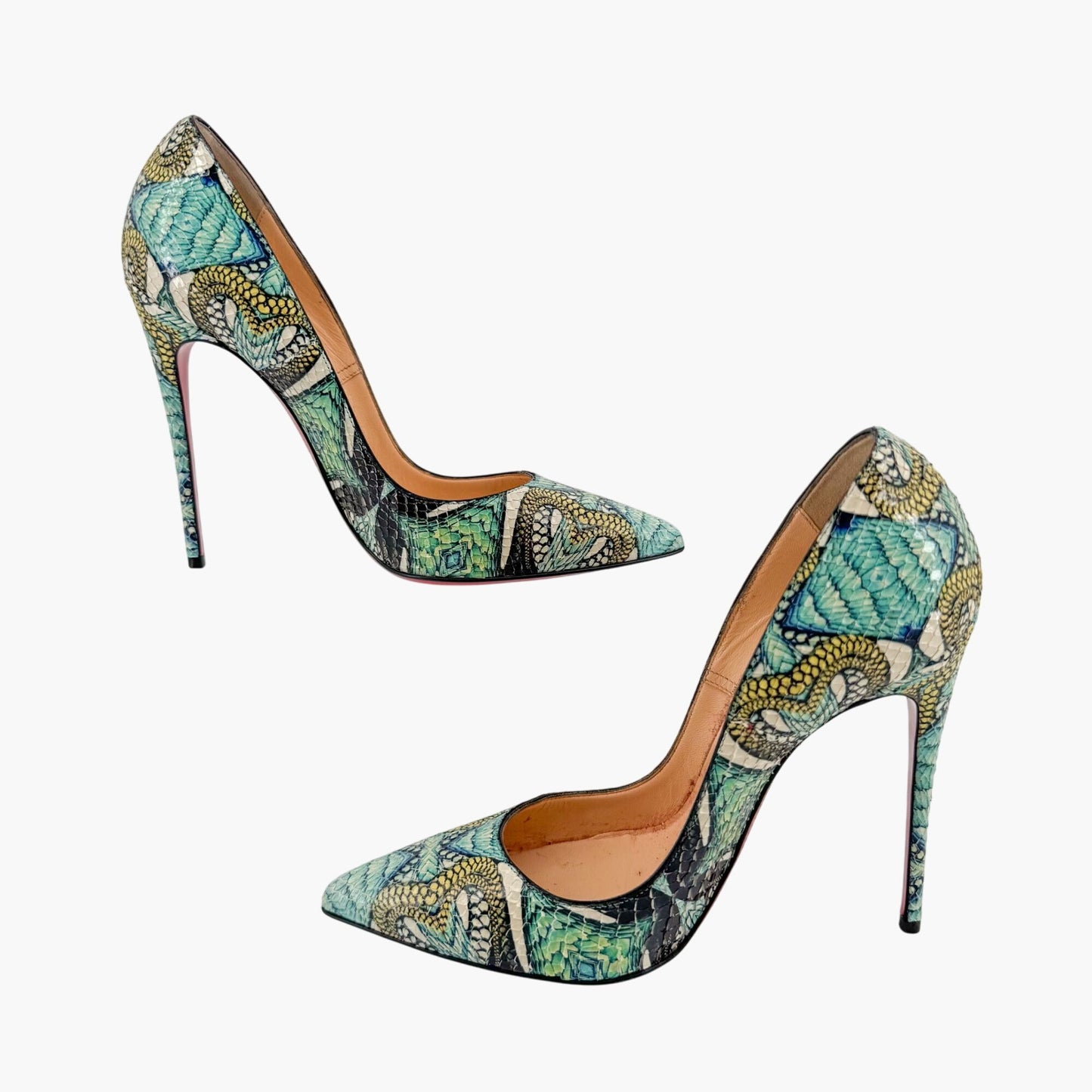 Christian Louboutin So Kate 120 Pumps in Blue Printed Python Snakeskin Inferno Size 37
