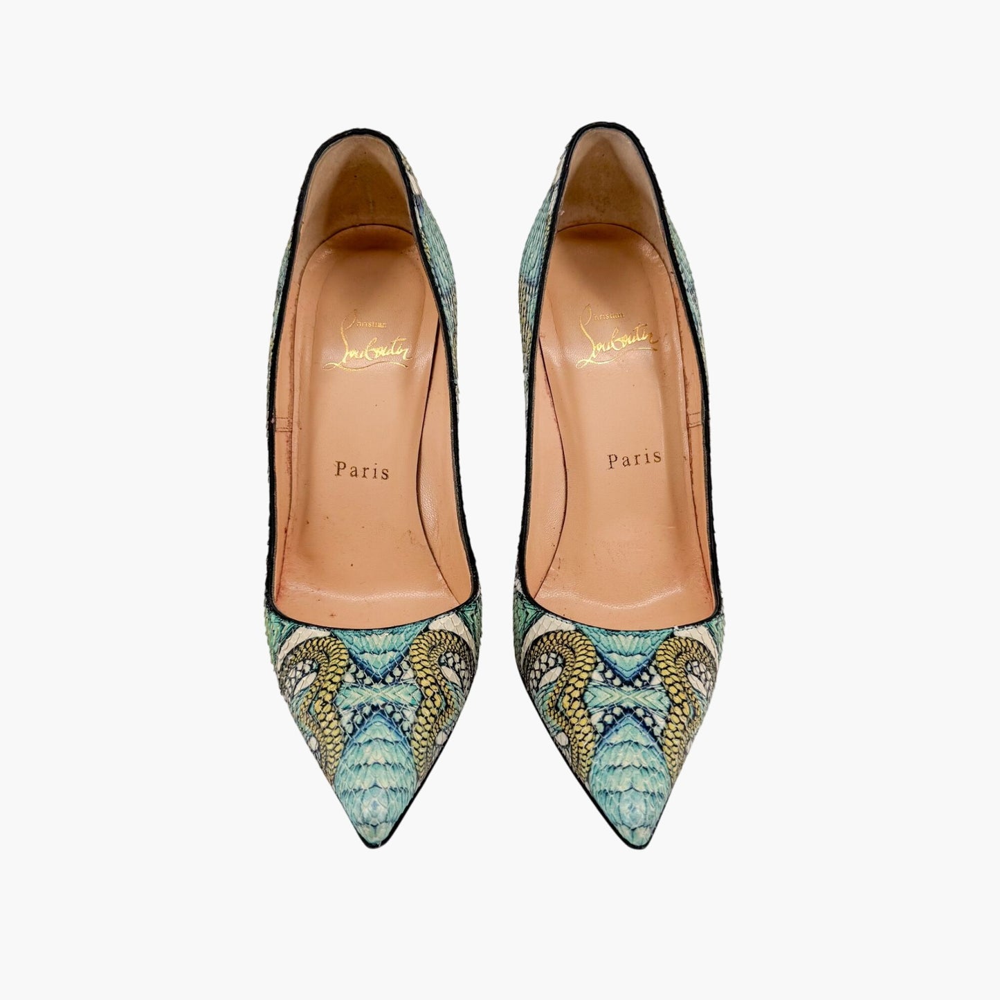 Christian Louboutin So Kate 120 Pumps in Blue Printed Python Snakeskin Inferno Size 37
