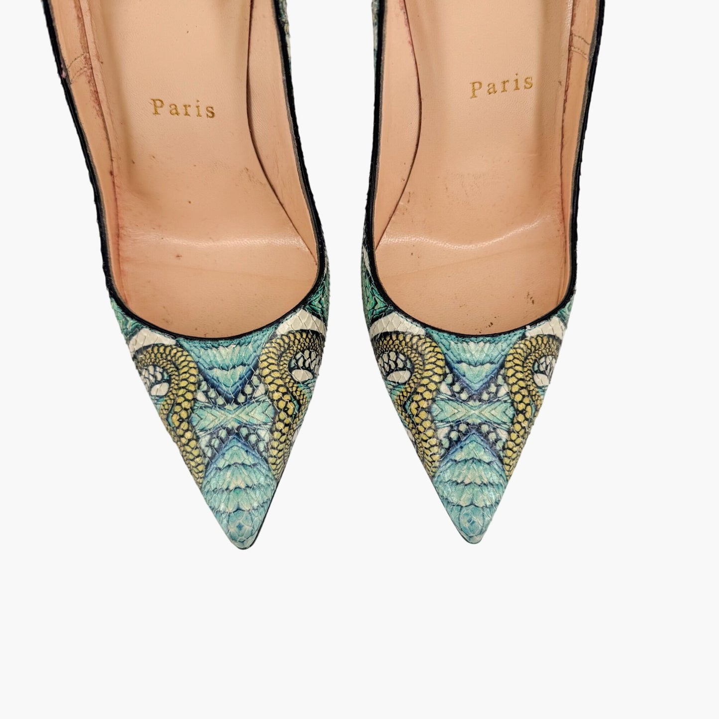 Christian Louboutin So Kate 120 Pumps in Blue Printed Python Snakeskin Inferno Size 37