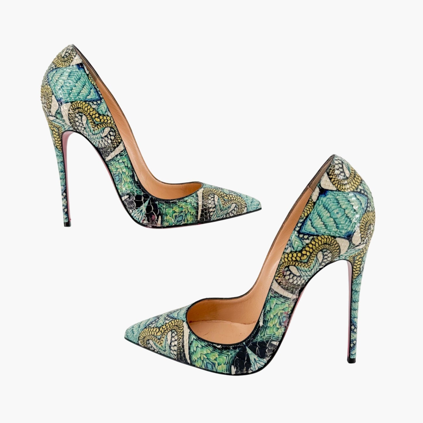 Christian Louboutin So Kate 120 Pumps in Blue Printed Python Snakeskin Inferno Size 37