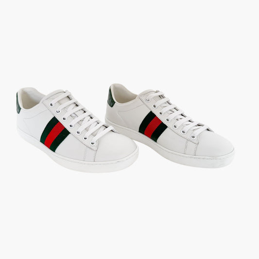 Gucci Ace Low Top Sneakers in White Leather Size 36.5