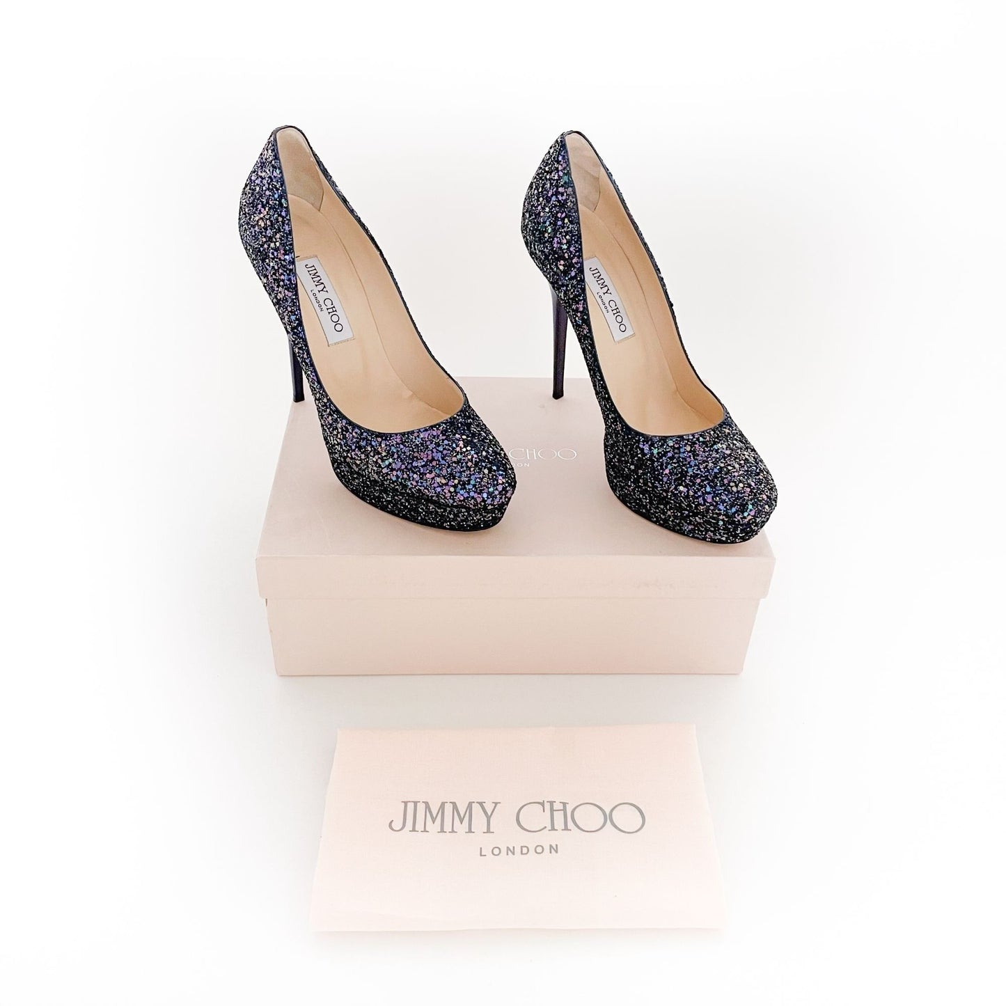 Jimmy Choo Cosmic Pumps in Petrol (Purple) Multi Glitter Size 41