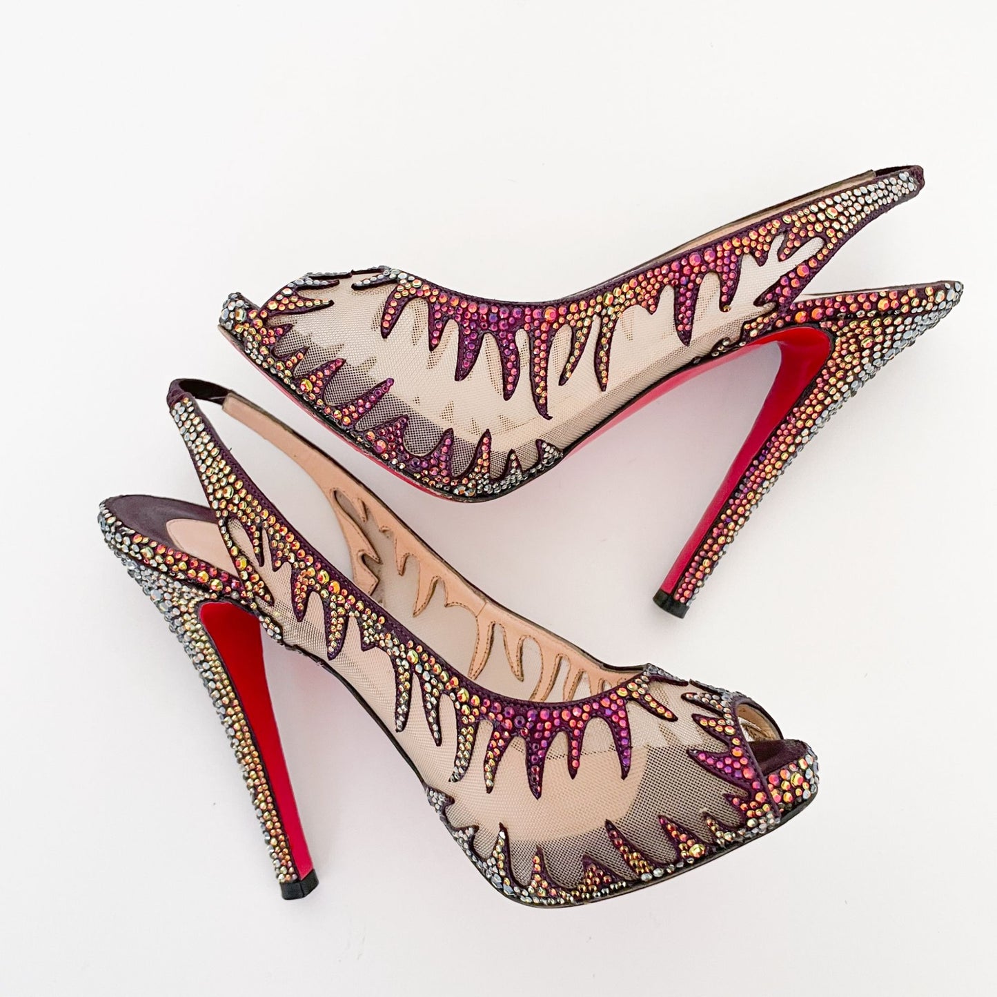 Christian Louboutin Maralena 120 Crystal-Embellished Pumps in Maroon Size 36.5