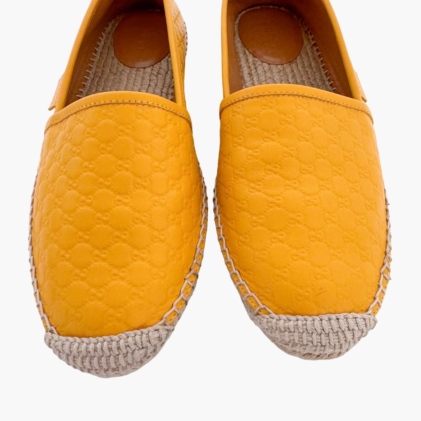 Gucci Monogram Espadrille Flats in Buttercup Yellow Microguccissima GG Leather Size 38