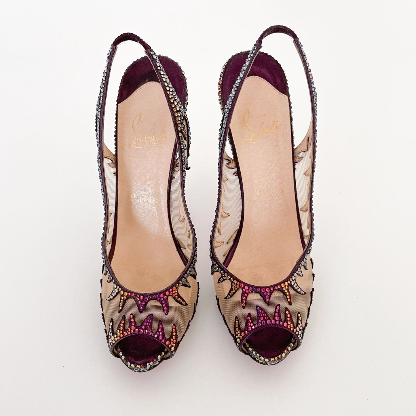 Christian Louboutin Maralena 120 Crystal-Embellished Pumps in Maroon Size 36.5